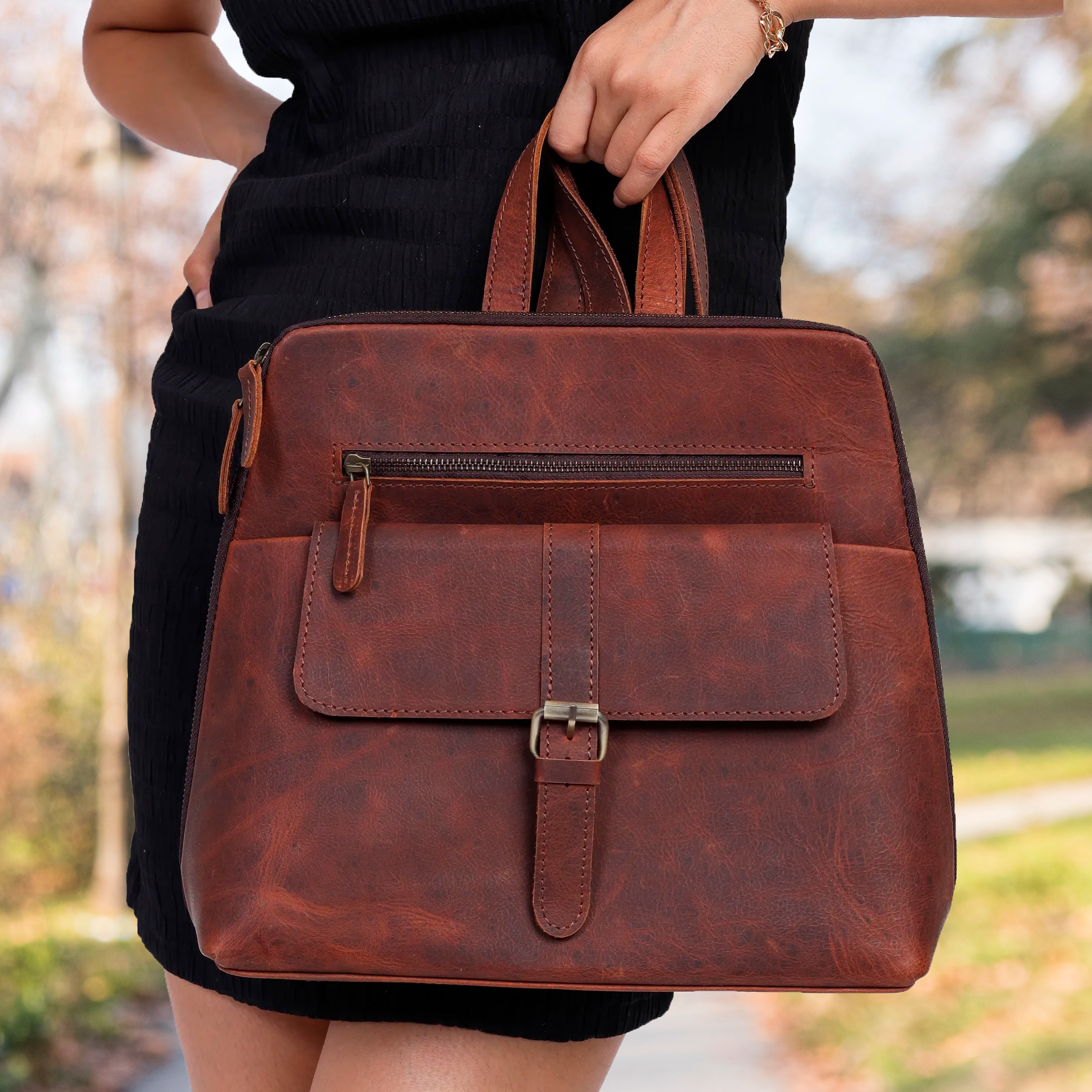 Vintage Brown Leather Backpack – Full Grain Handmade Daypack for Women