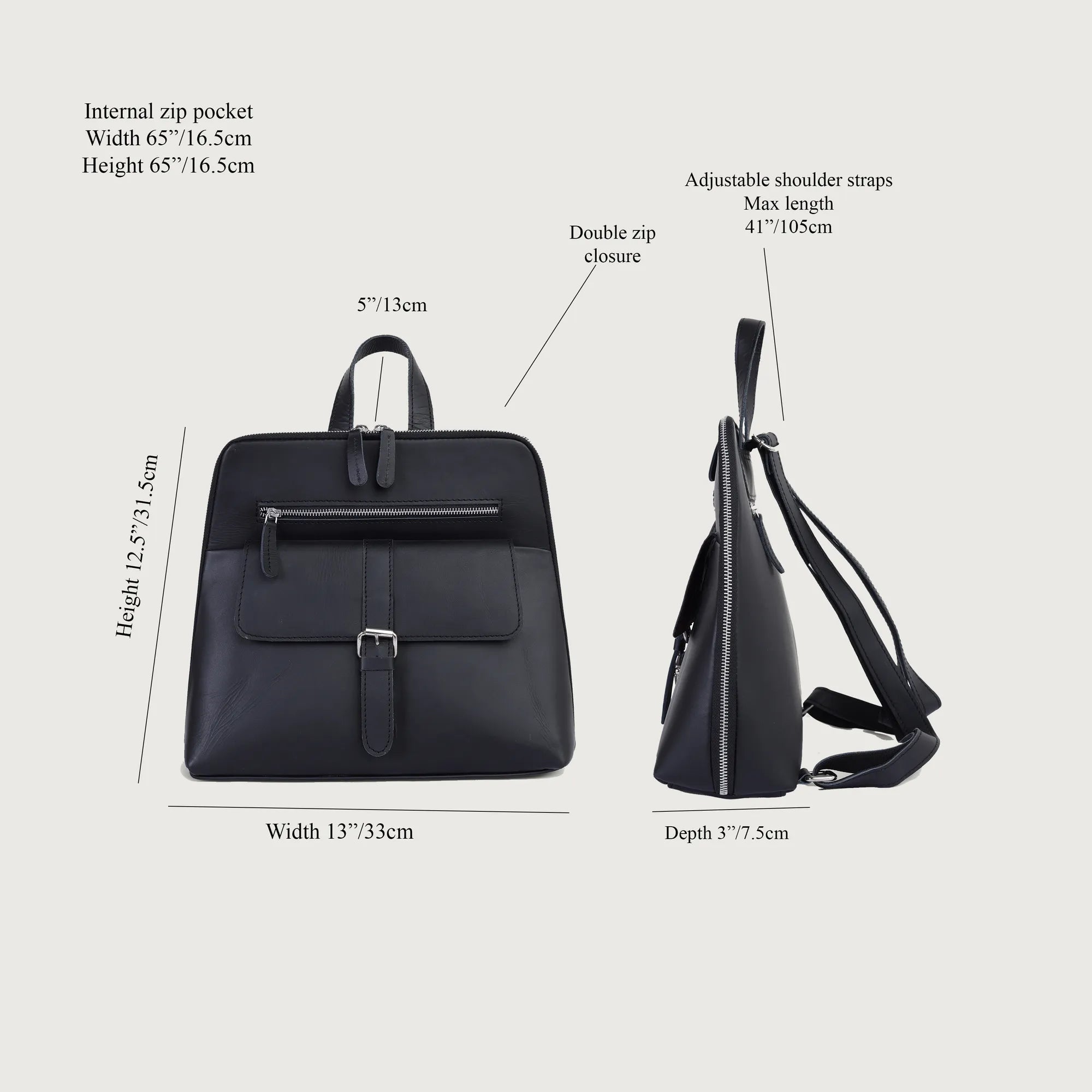 Black Leather Backpack – Handmade Full Grain Leather Daypack for Women