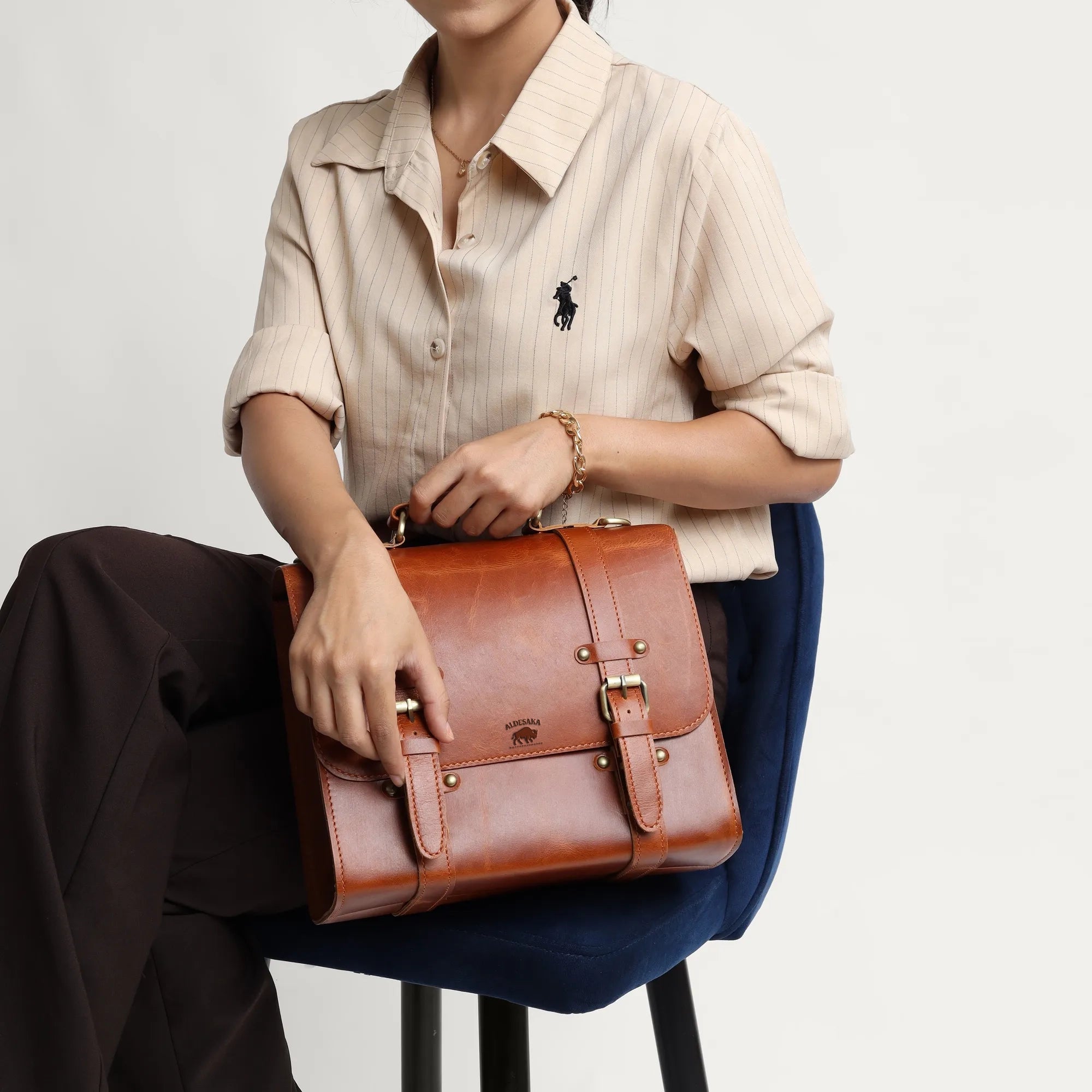 Tan Leather Messenger Bag – Full Grain Business Satchel for Women