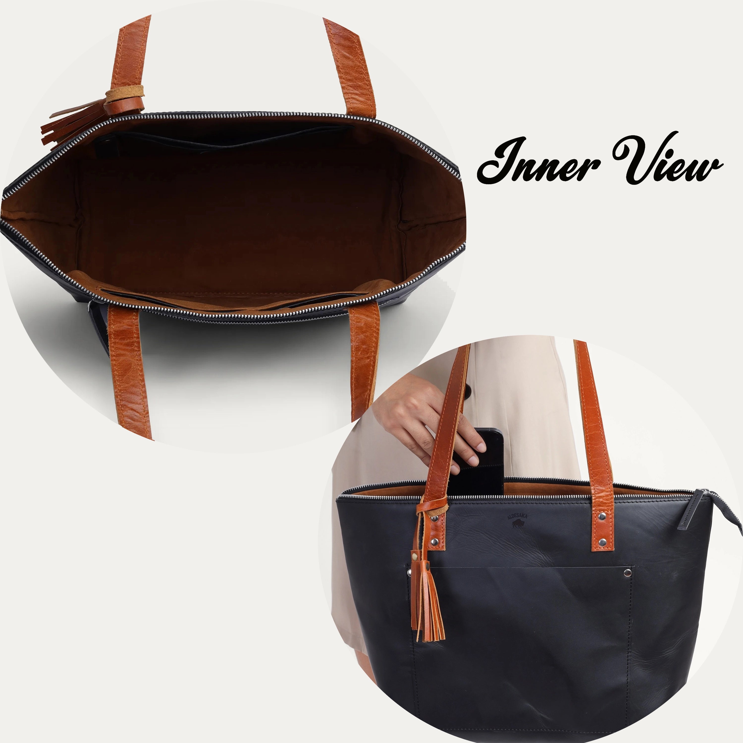 Black Leather Tote Bag – Full Grain, Handcrafted Luxury