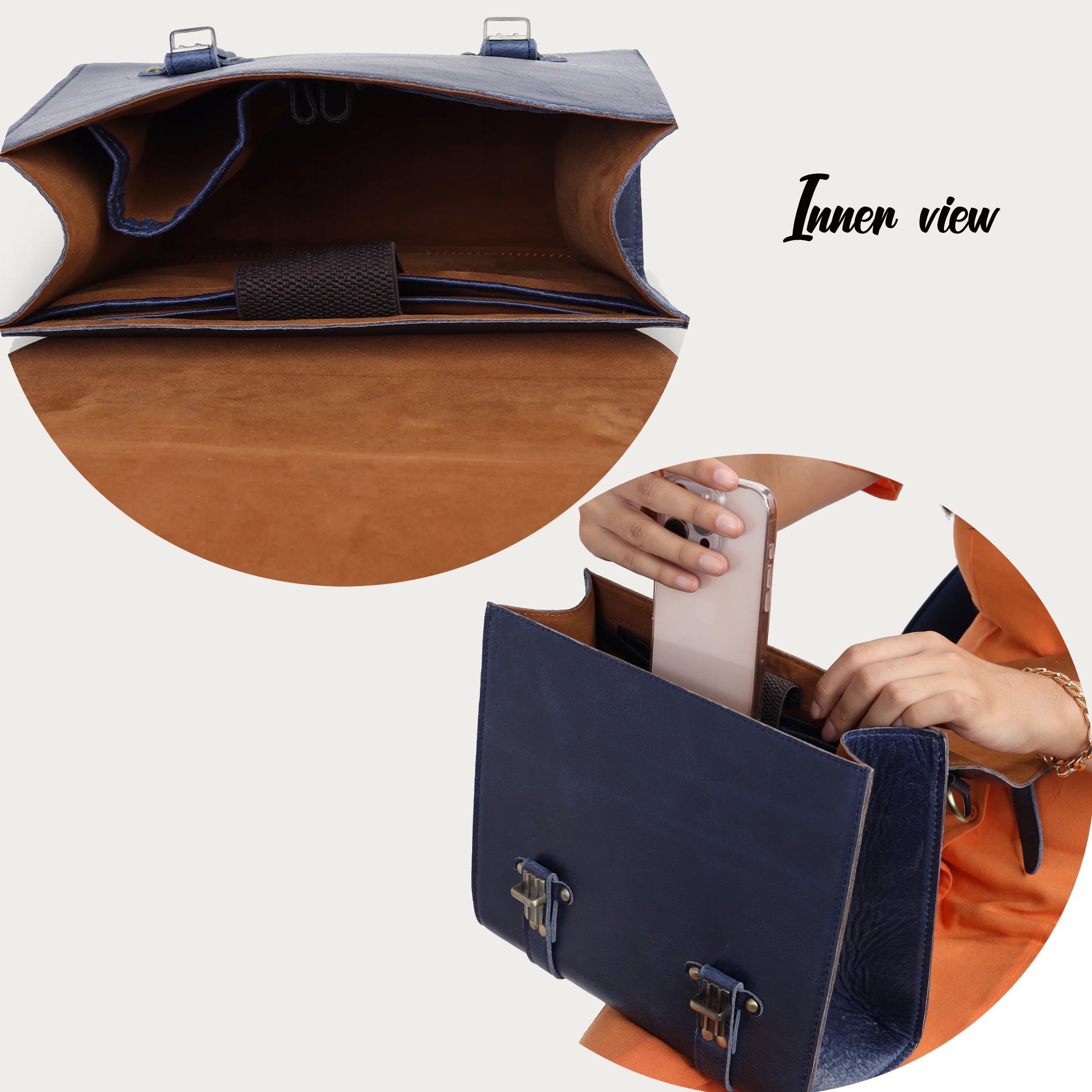 Navy Blue Leather Satchel Bag