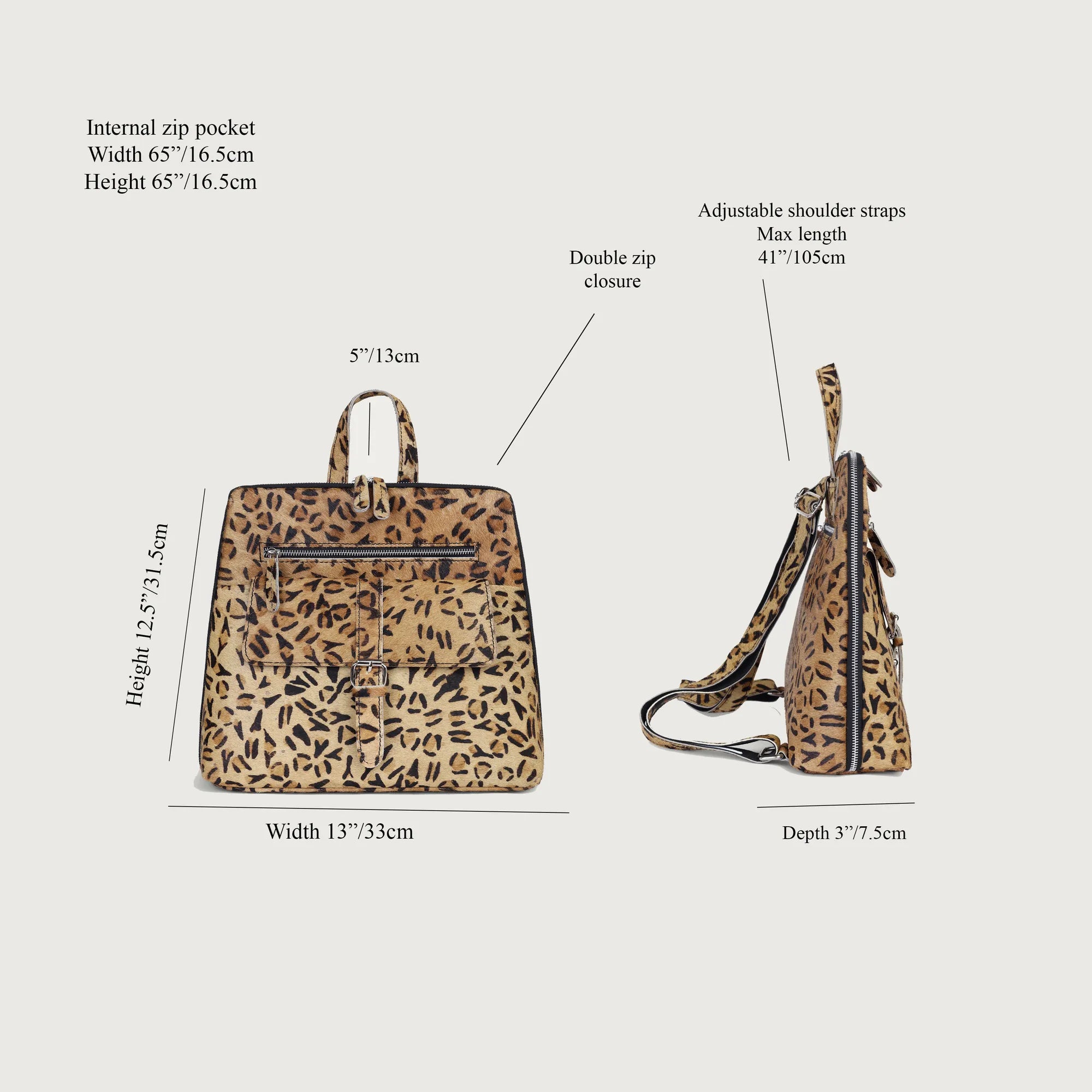 Leopard Hairon Leather Backpack – Handmade Cowhide Daypack for Women
