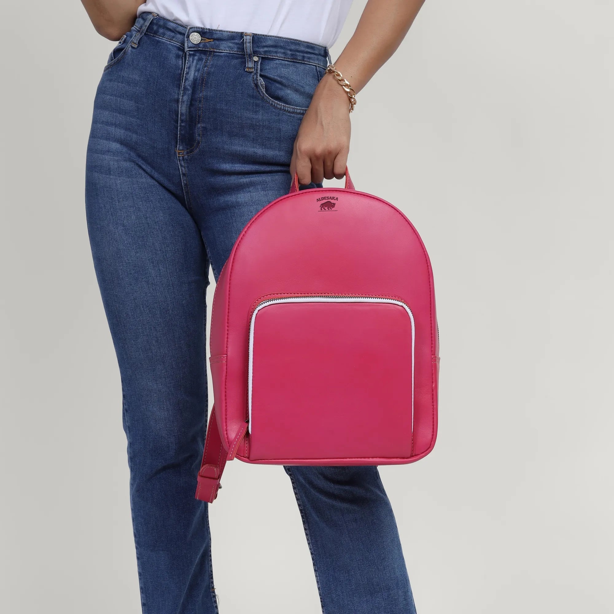 Pink Leather Backpack – Handmade Full Grain Minimalist Bag for Women