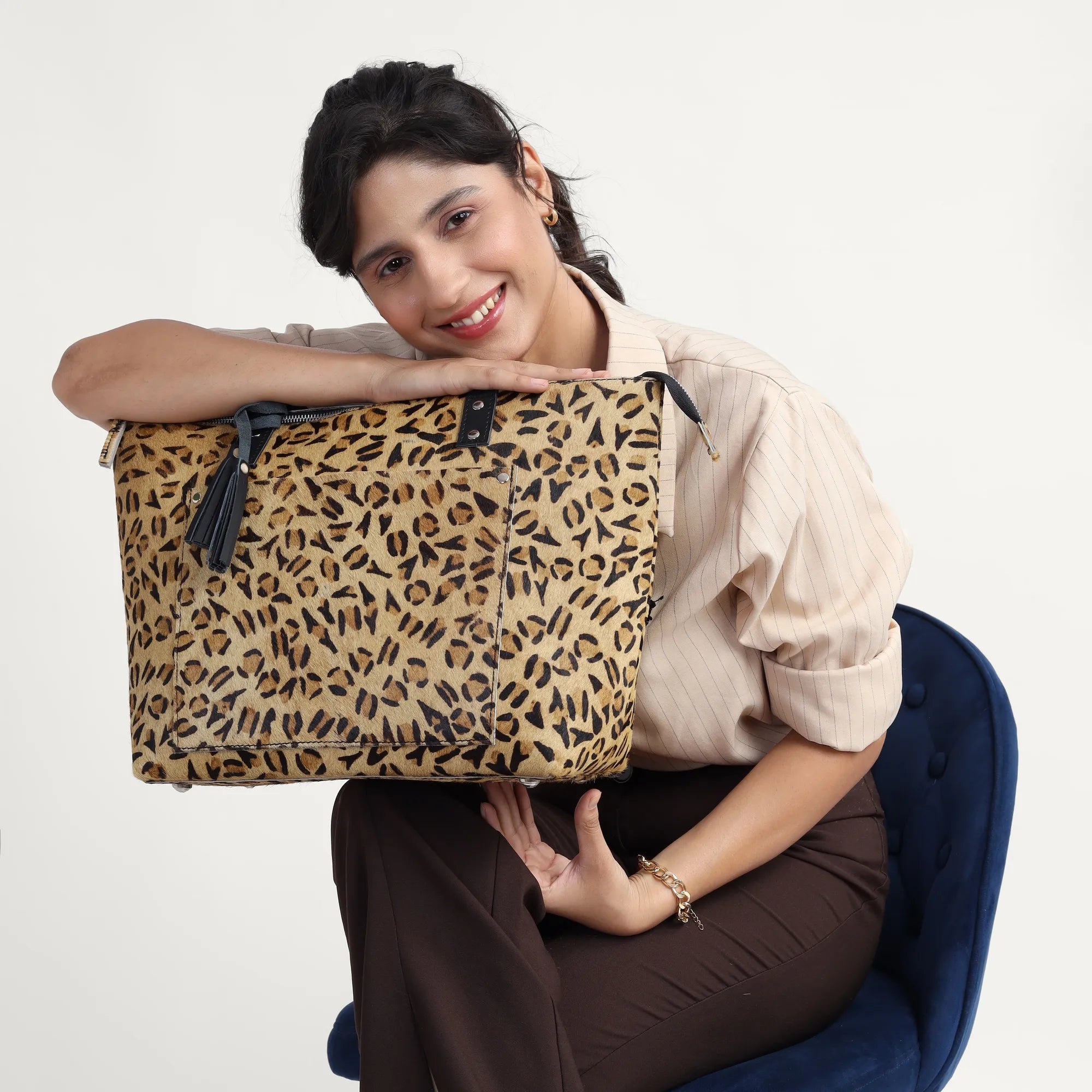Leopard Print Hairon Leather Tote Bag – Handmade Statement Piece