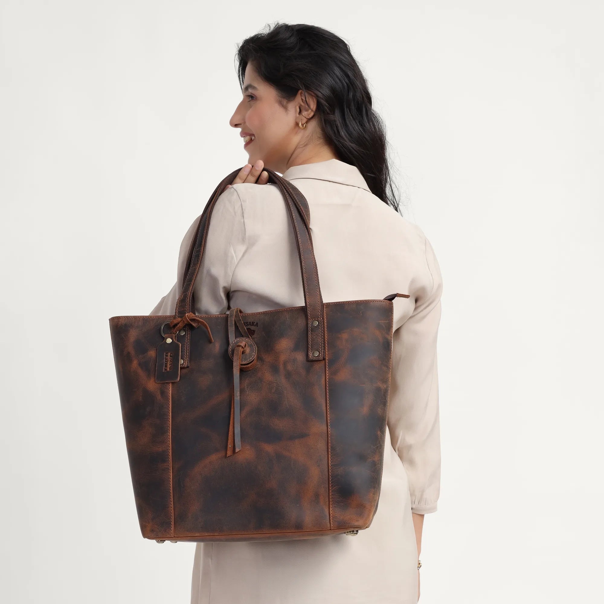 Handmade Leather Tote Bag for Women – Full-Grain Oil-Tanned Work & Travel Bag | Personalized | Available in 4 Sizes | Ships Worldwide