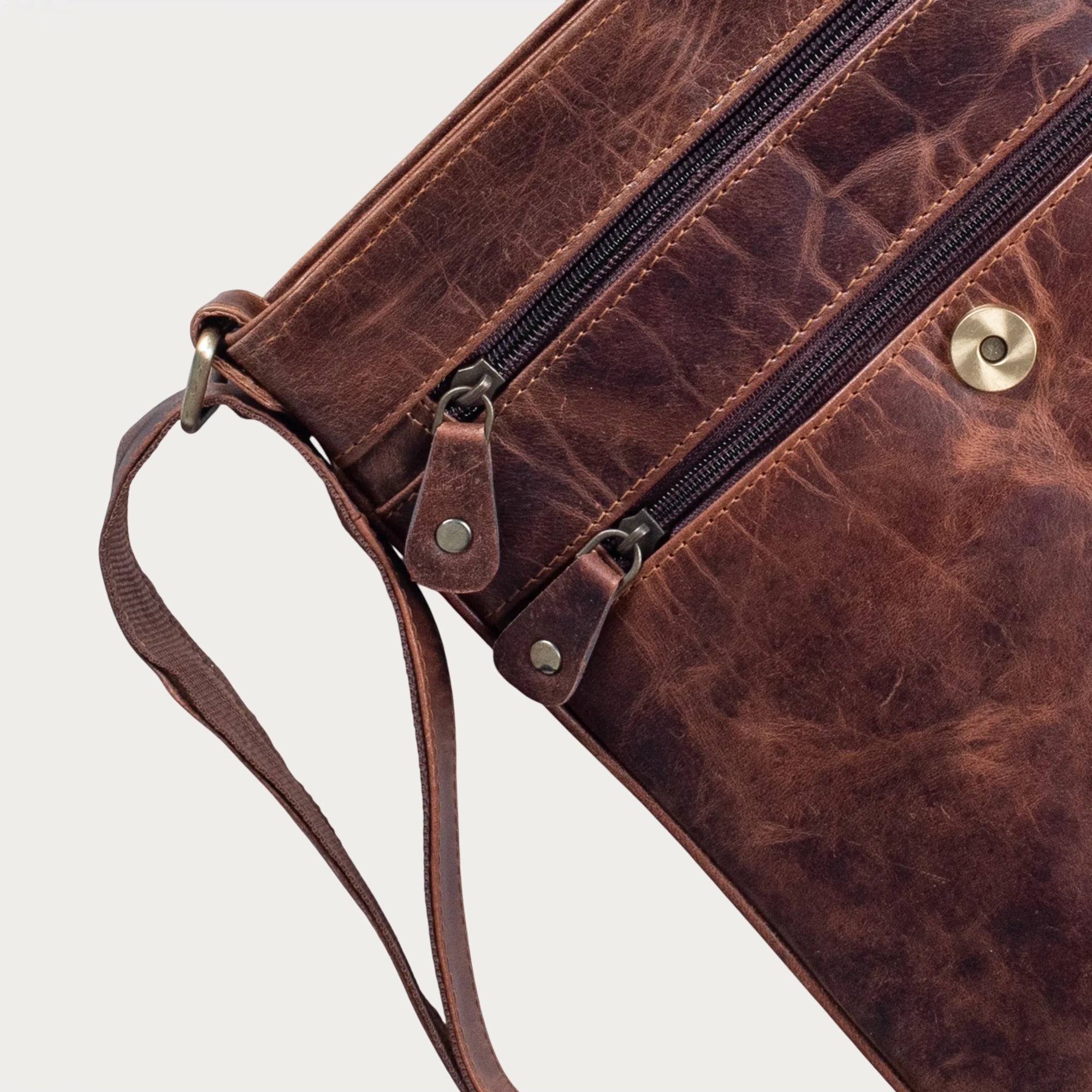 Rustic Buffalo Leather Vertical Messenger Bag – Slim Crossbody Design