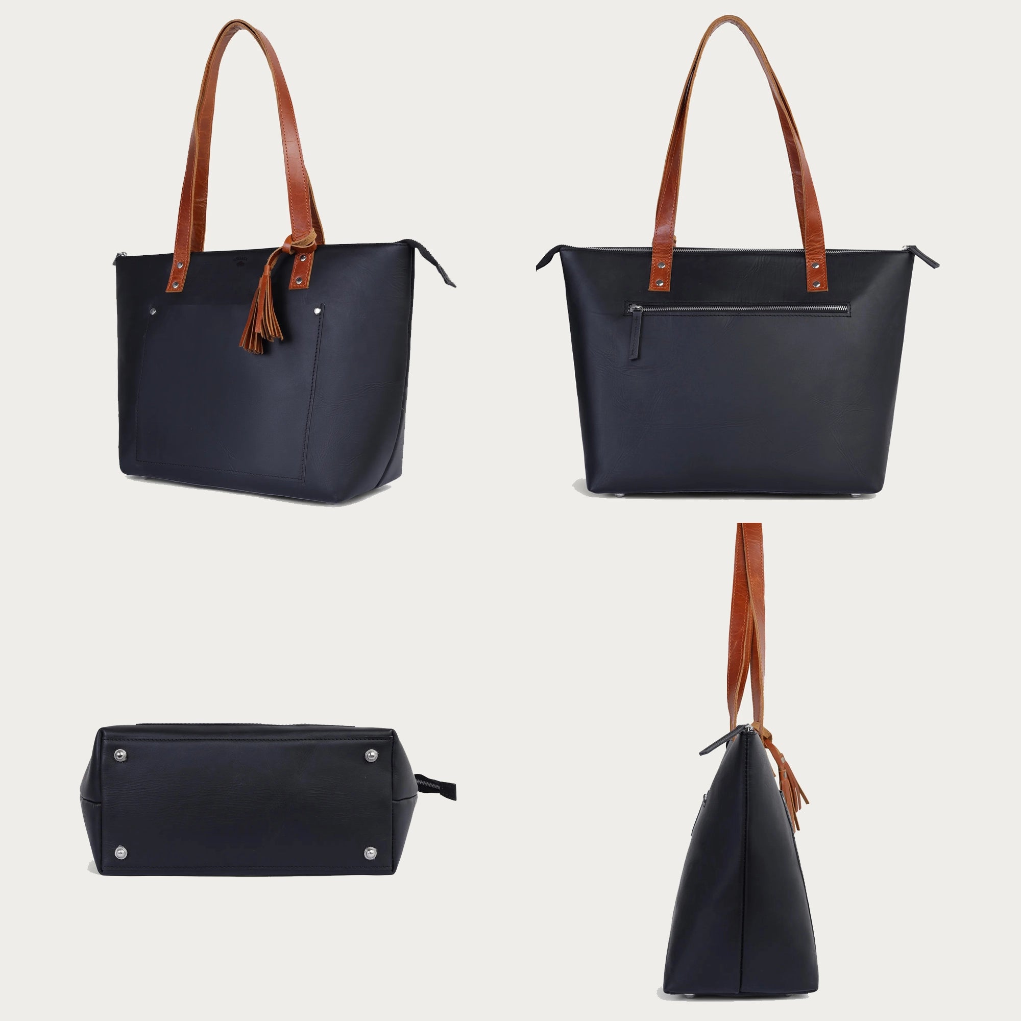 Black Leather Tote Bag – Full Grain, Handcrafted Luxury
