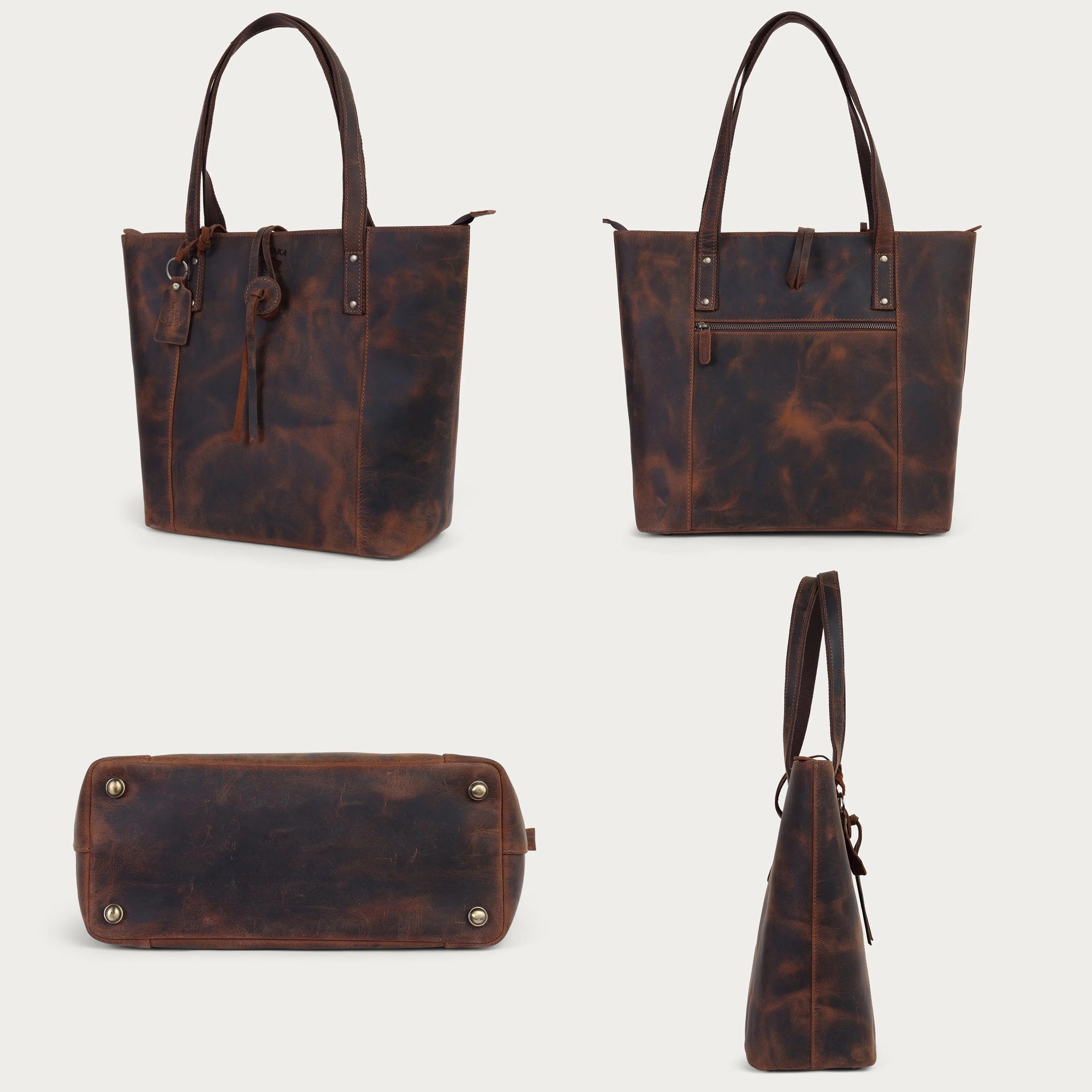 Handmade Leather Tote Bag for Women – Full-Grain Oil-Tanned Work & Travel Bag | Personalized | Available in 4 Sizes | Ships Worldwide