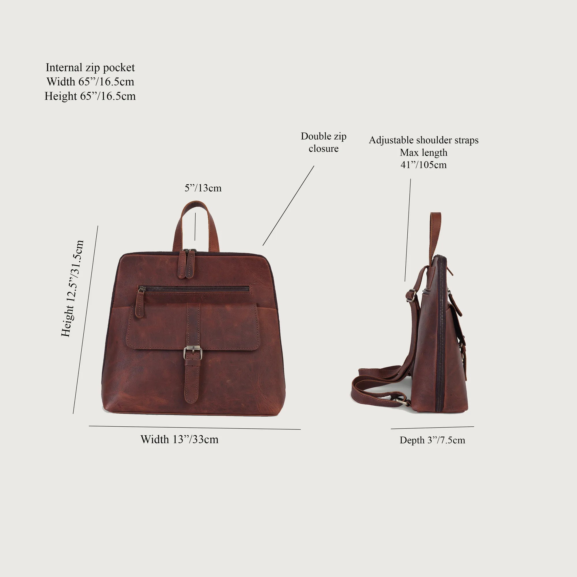 Vintage Brown Leather Backpack – Full Grain Handmade Daypack for Women