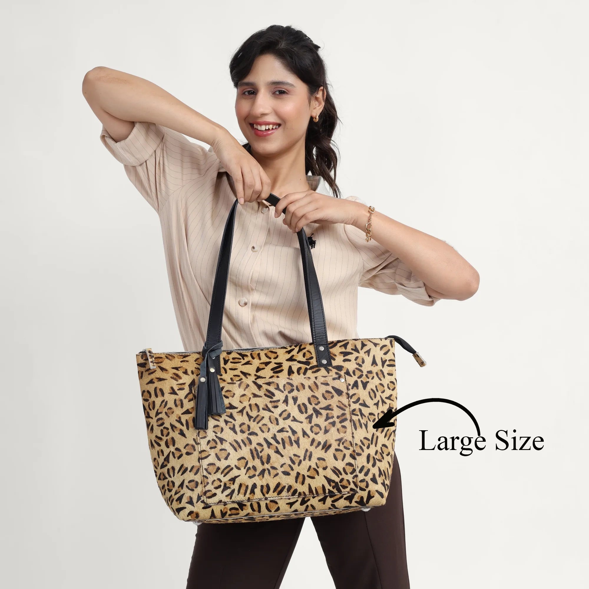 Leopard Print Hairon Leather Tote Bag – Handmade Statement Piece