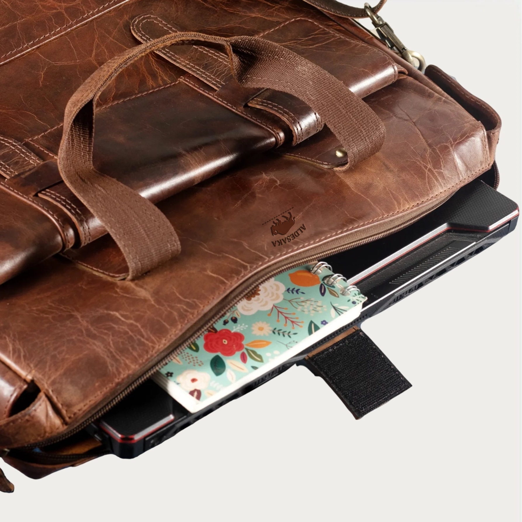 Classic Buffalo Leather Briefcase Messenger Bag – Vintage Brown