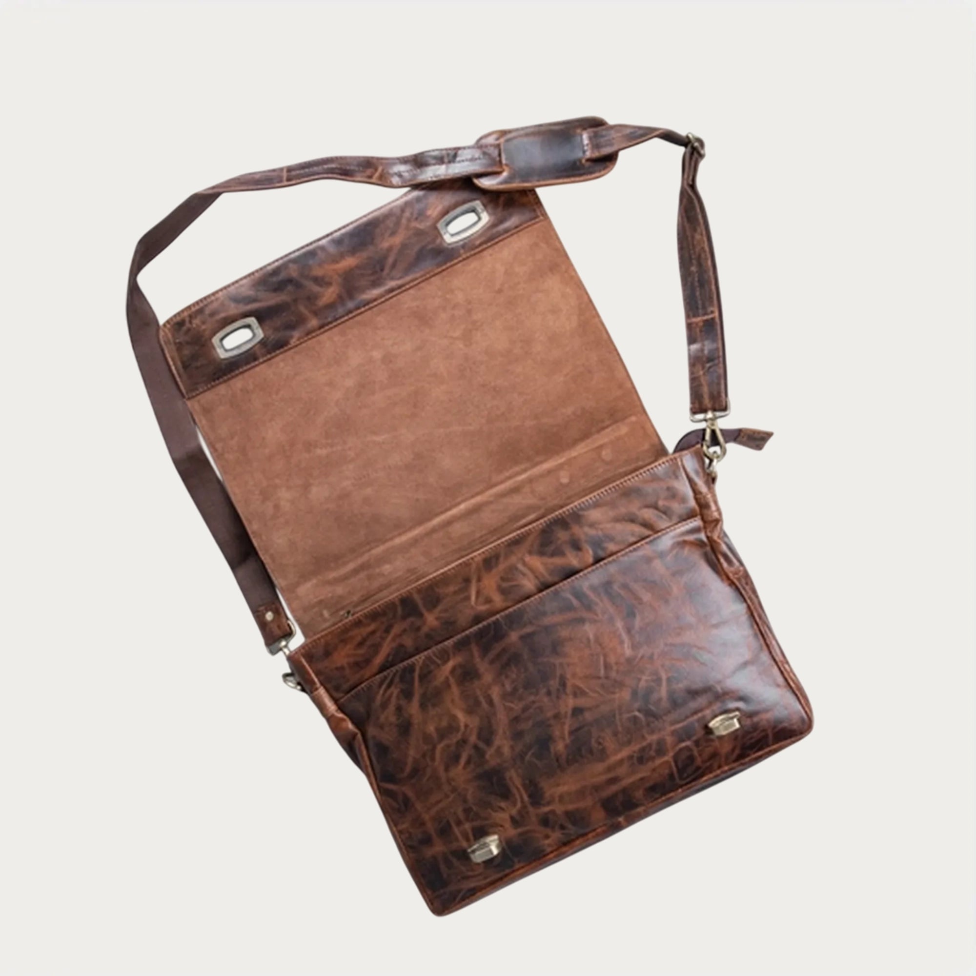 Distressed Brown Leather Briefcase – Full-Grain Executive Laptop Bag with Twist-Lock Closure (14" / 16" / 18")