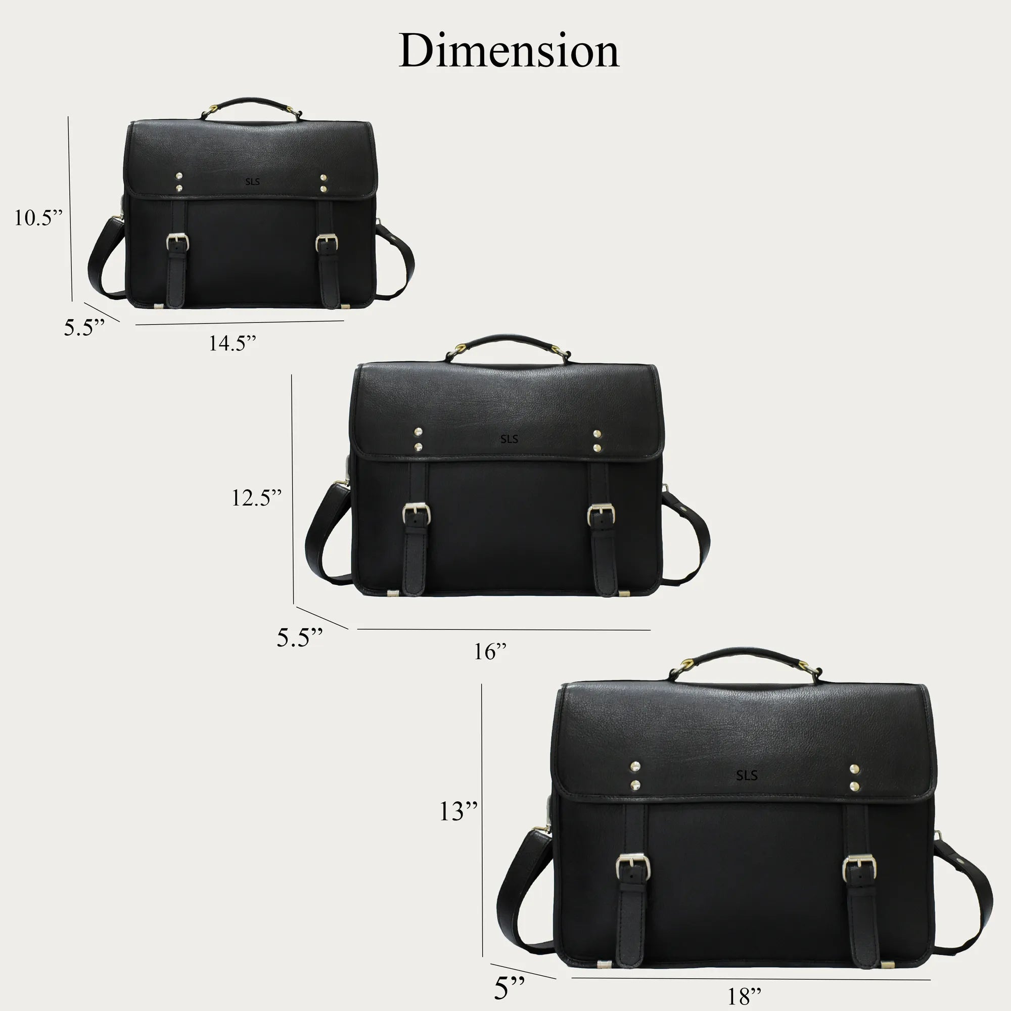 Black Leather Laptop Briefcase – Full-Grain Professional Bag with Buckle Flap & Trolley Sleeve (14" / 16" / 18")