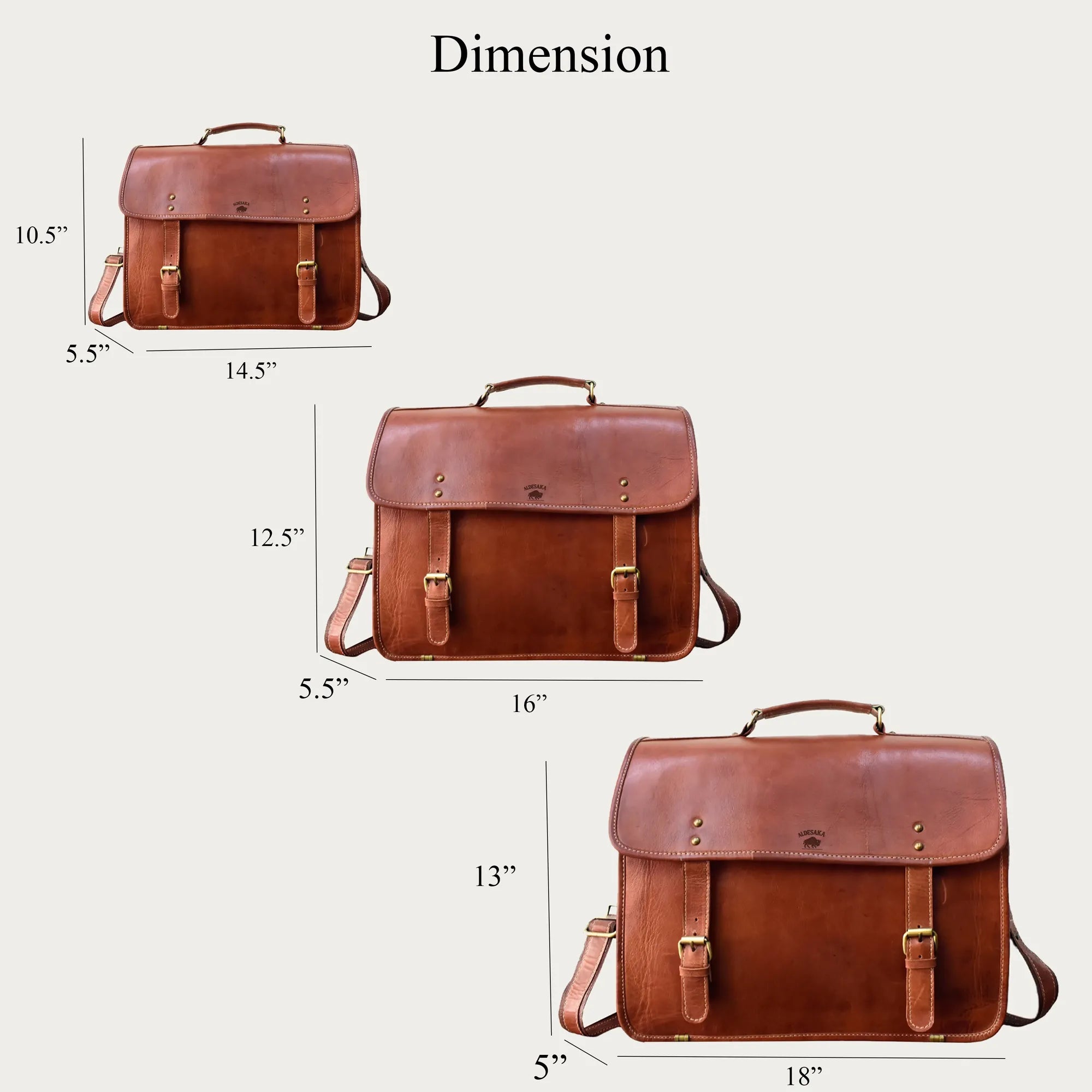 Cognac Leather Laptop Messenger Bag – Full-Grain Briefcase with Snap Lock & Trolley Sleeve (14" / 16" / 18")
