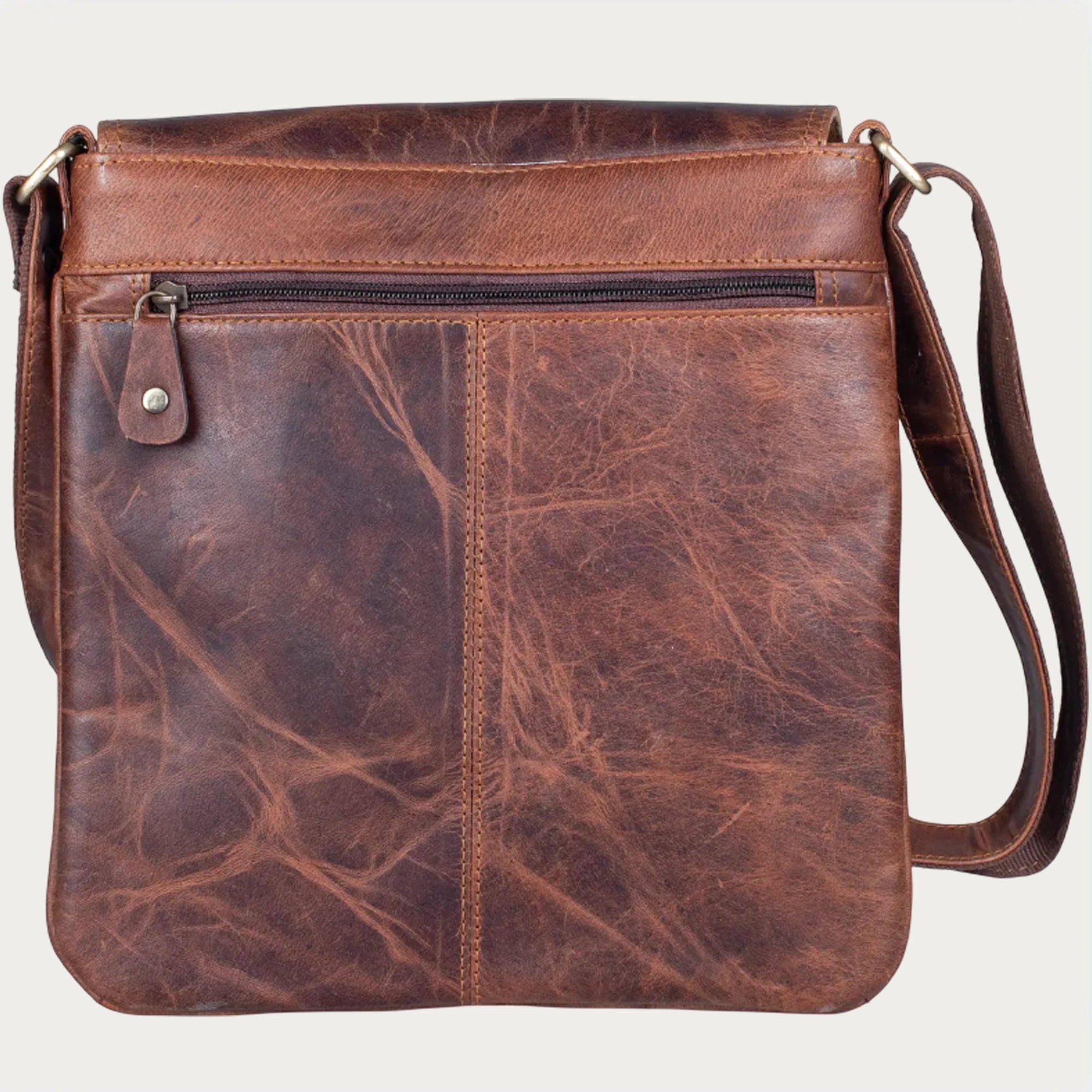 Rustic Buffalo Leather Vertical Messenger Bag – Slim Crossbody Design