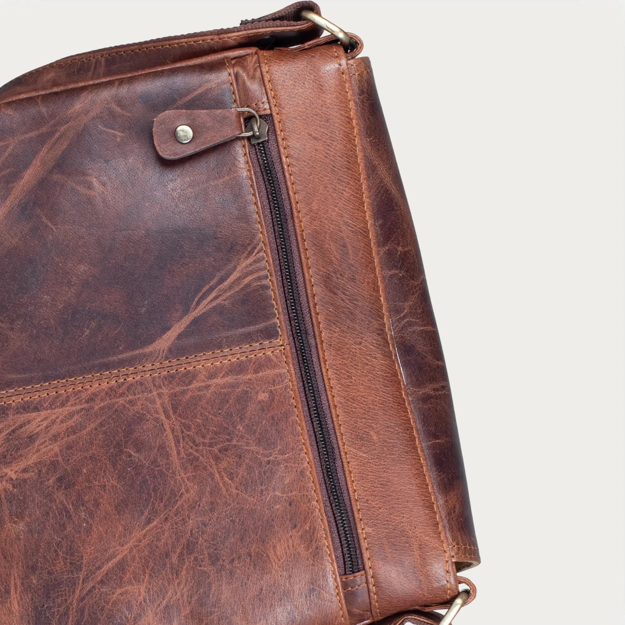 Rustic Buffalo Leather Vertical Messenger Bag – Slim Crossbody Design