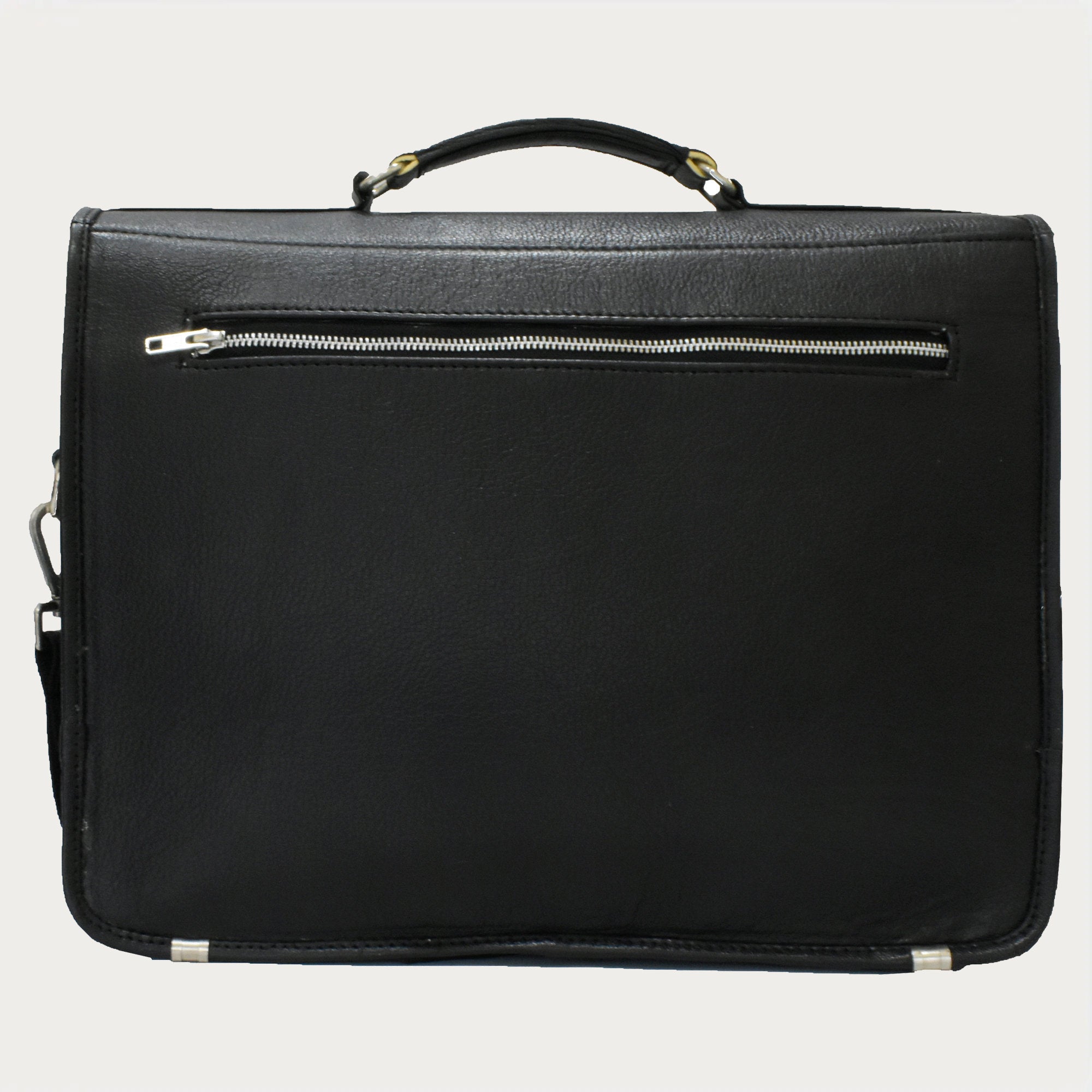 Black Leather Laptop Briefcase – Full-Grain Professional Bag with Buckle Flap & Trolley Sleeve (14" / 16" / 18")