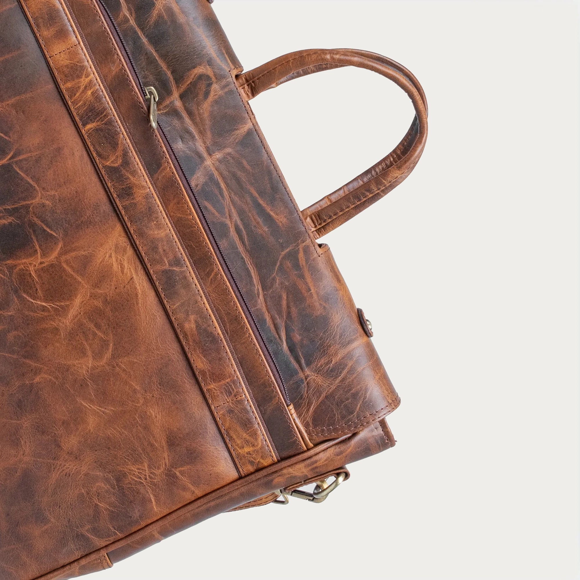 Distressed Brown Leather Laptop Bag – Full-Grain Cowhide with Flap-Over Closure, Top Handle & Shoulder Strap (14" / 16" / 18")