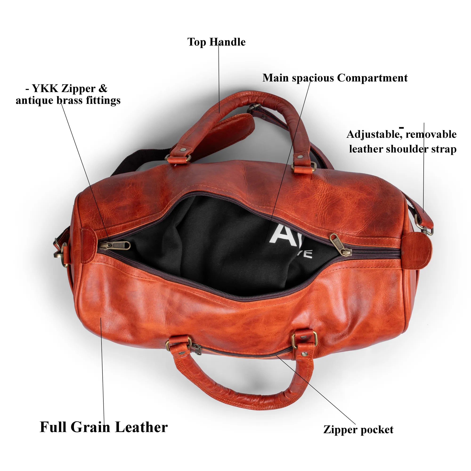 Classic Full-Grain Leather Duffle Bag – Handmade Travel Weekender for Men & Women