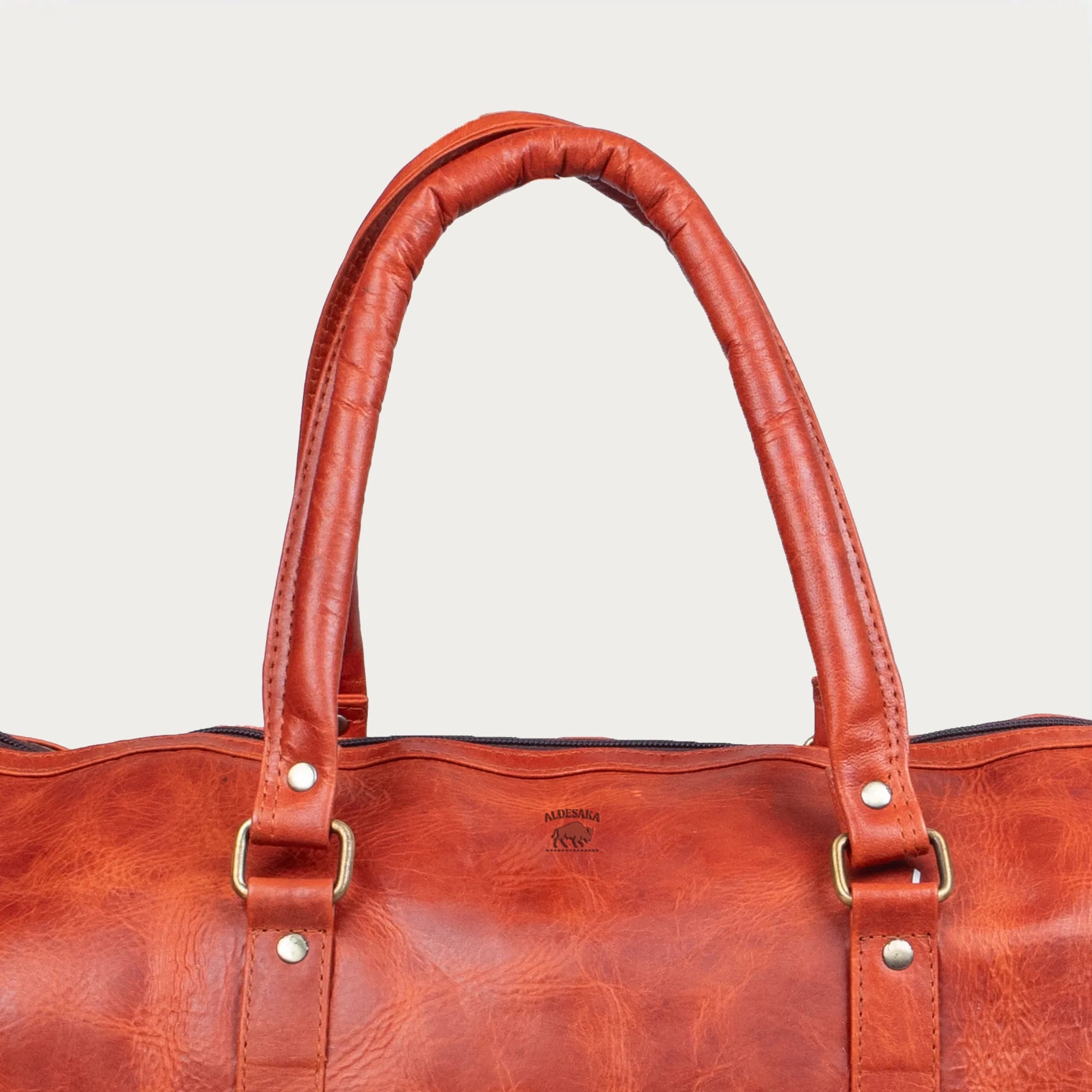 Red Full-Grain Leather Duffle Bag – Handmade Travel Weekender with Adjustable Strap – Unisex Gym Bag or Gift for Him/Her