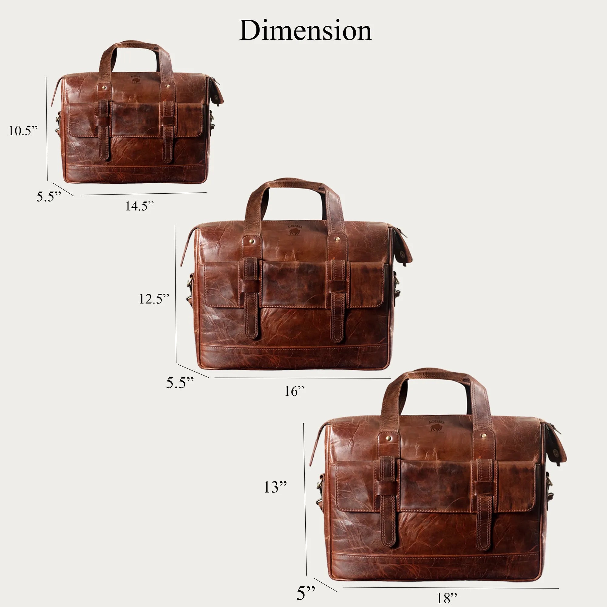 Distressed Leather Briefcase – Full-Grain Laptop Bag with Top Handles, Zipper Closure & Multi-Utility Pockets (14" / 16" / 18")