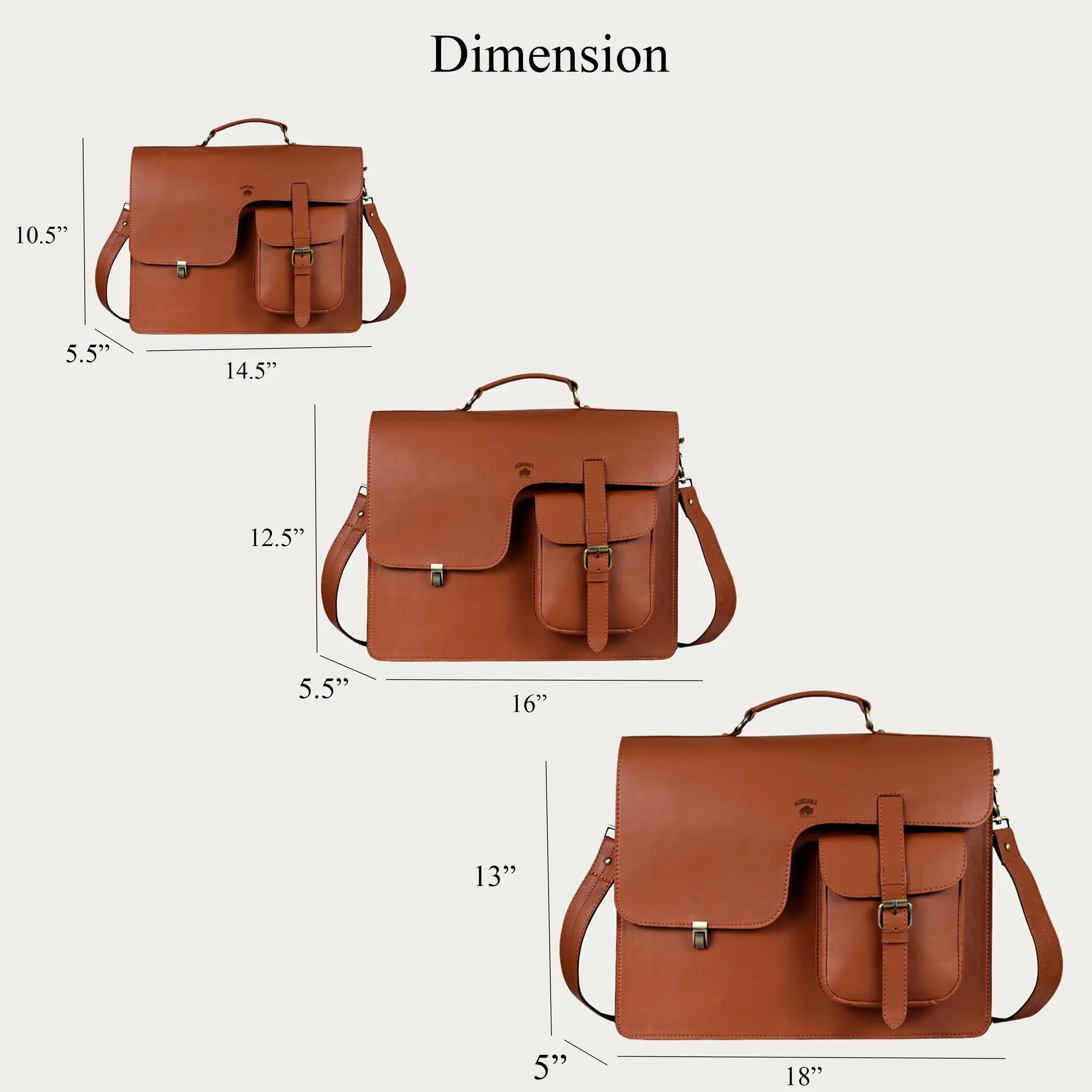 Cognac Leather Laptop Messenger Bag – Full-Grain Briefcase with Push Lock & Trolley Sleeve (14" / 16" / 18")