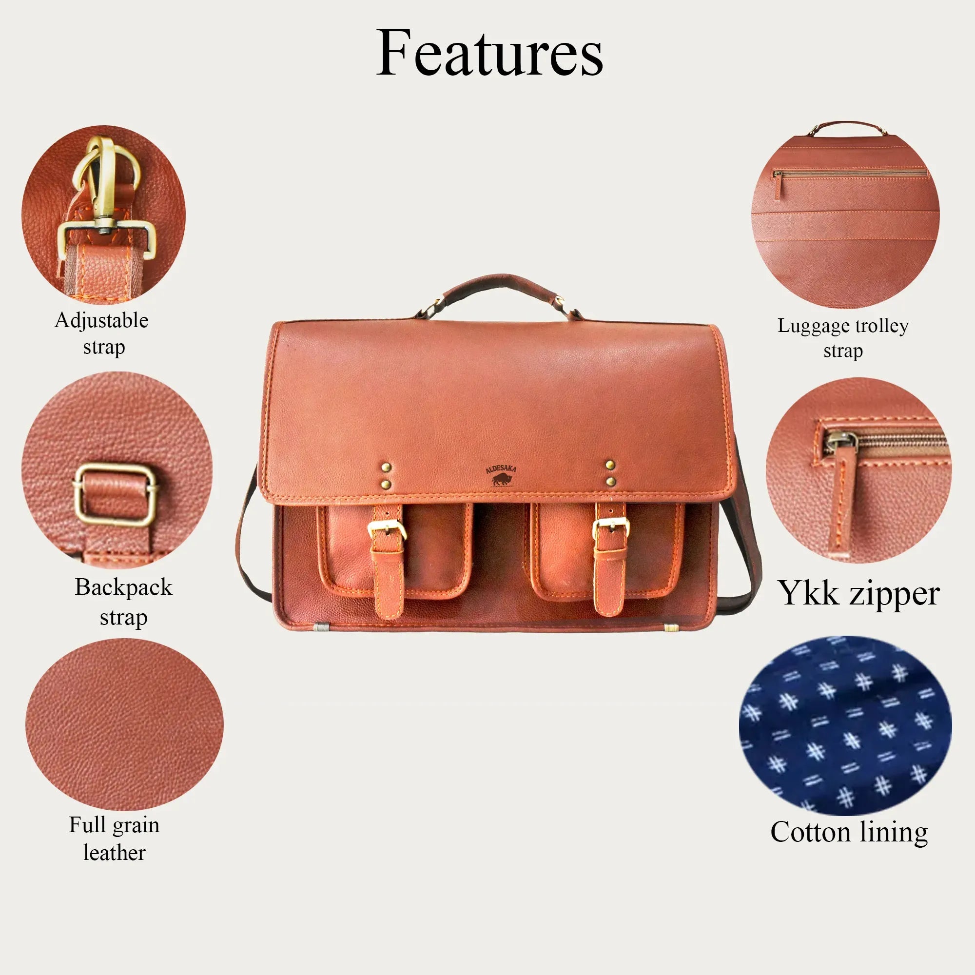 Classic Tan Leather Messenger Bag – Handmade Full-Grain Briefcase for Work and Travel
