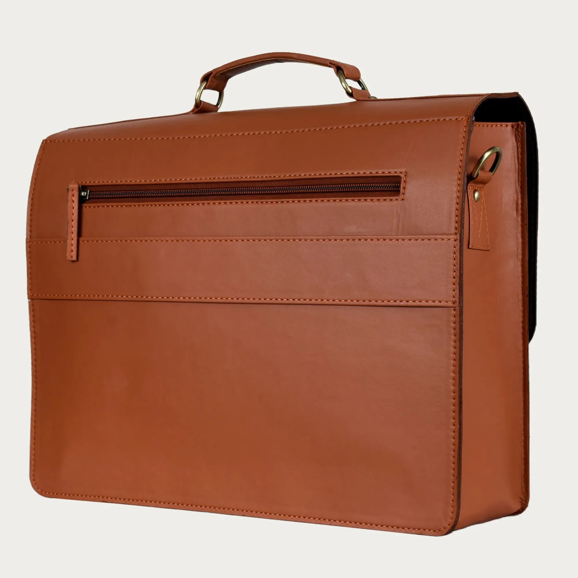 Cognac Leather Laptop Messenger Bag – Full-Grain Briefcase with Push Lock & Trolley Sleeve (14" / 16" / 18")