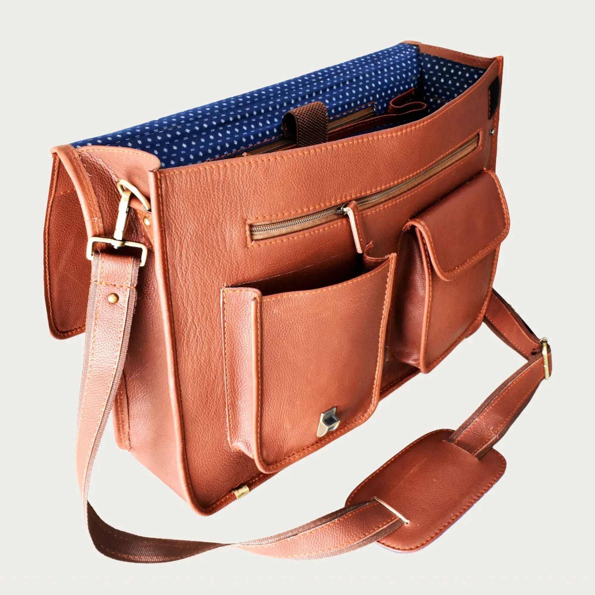 Cognac Leather Laptop Satchel – Full-Grain Handmade Bag for Professionals & Students (14" / 16" / 18")