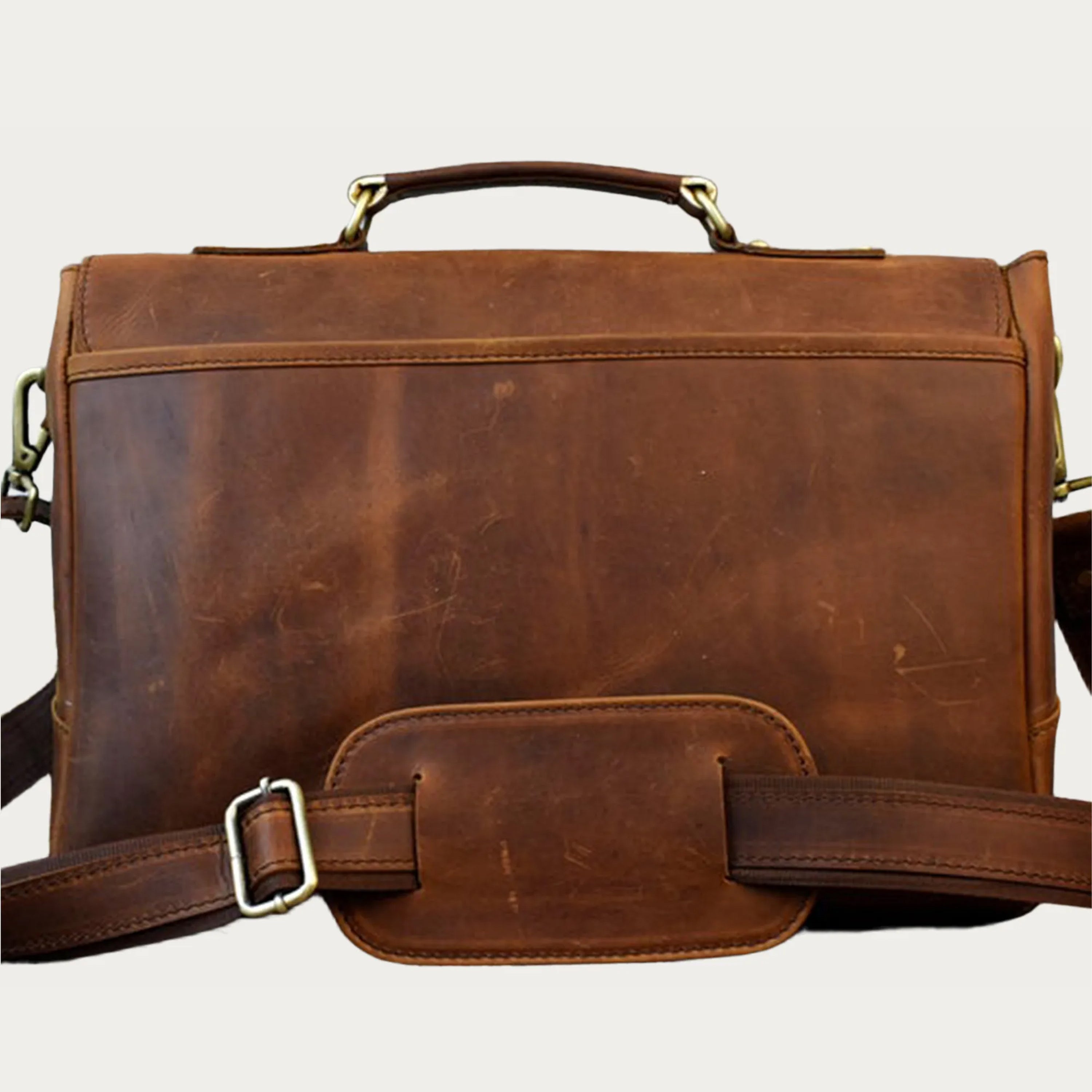 Distressed Full-Grain Leather Laptop Bag – Handmade Messenger Briefcase with Buckle Closure (14" / 16" / 18")