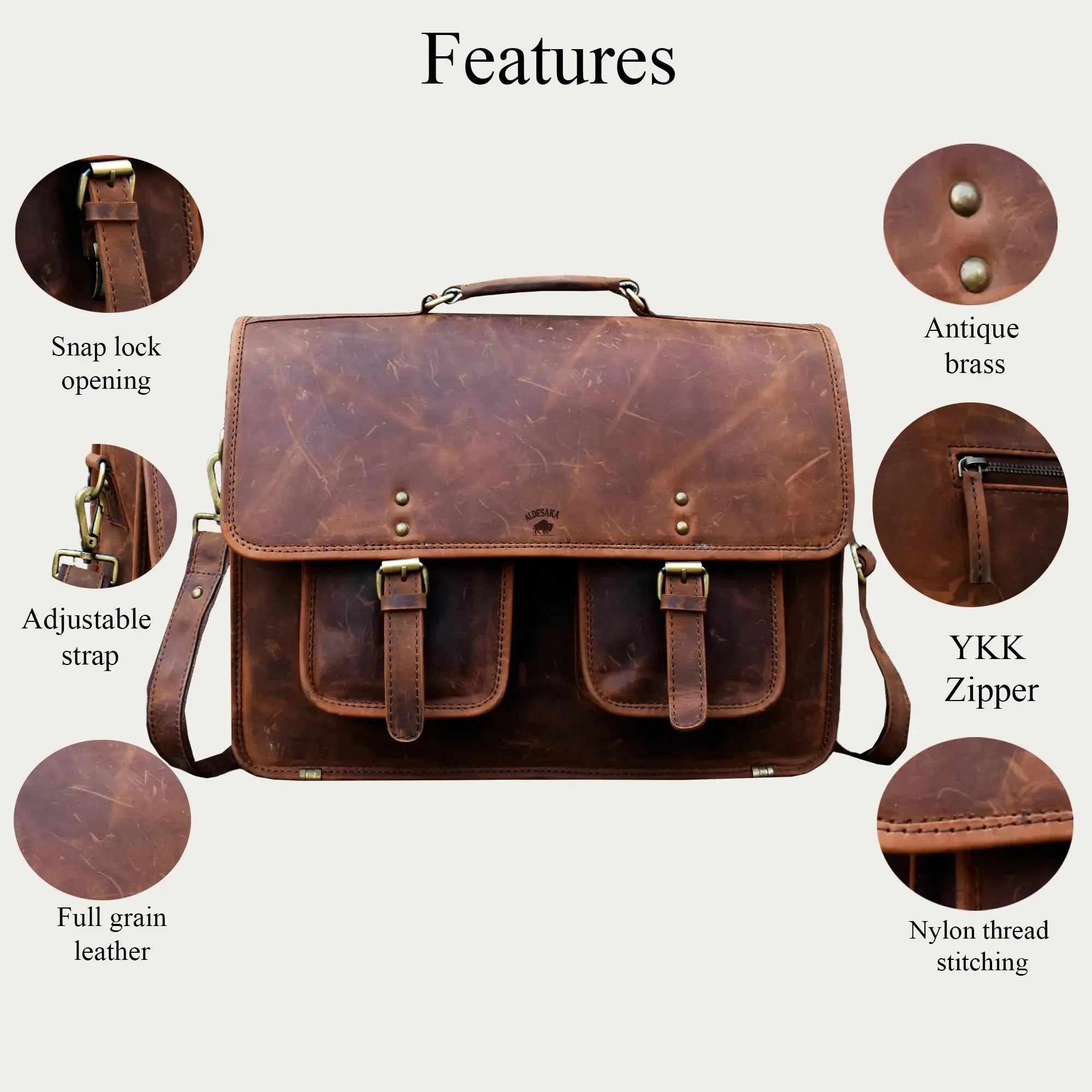 Distressed Brown Leather Laptop Messenger Bag – Full-Grain Vintage Briefcase for Professionals & Travelers (15.6")