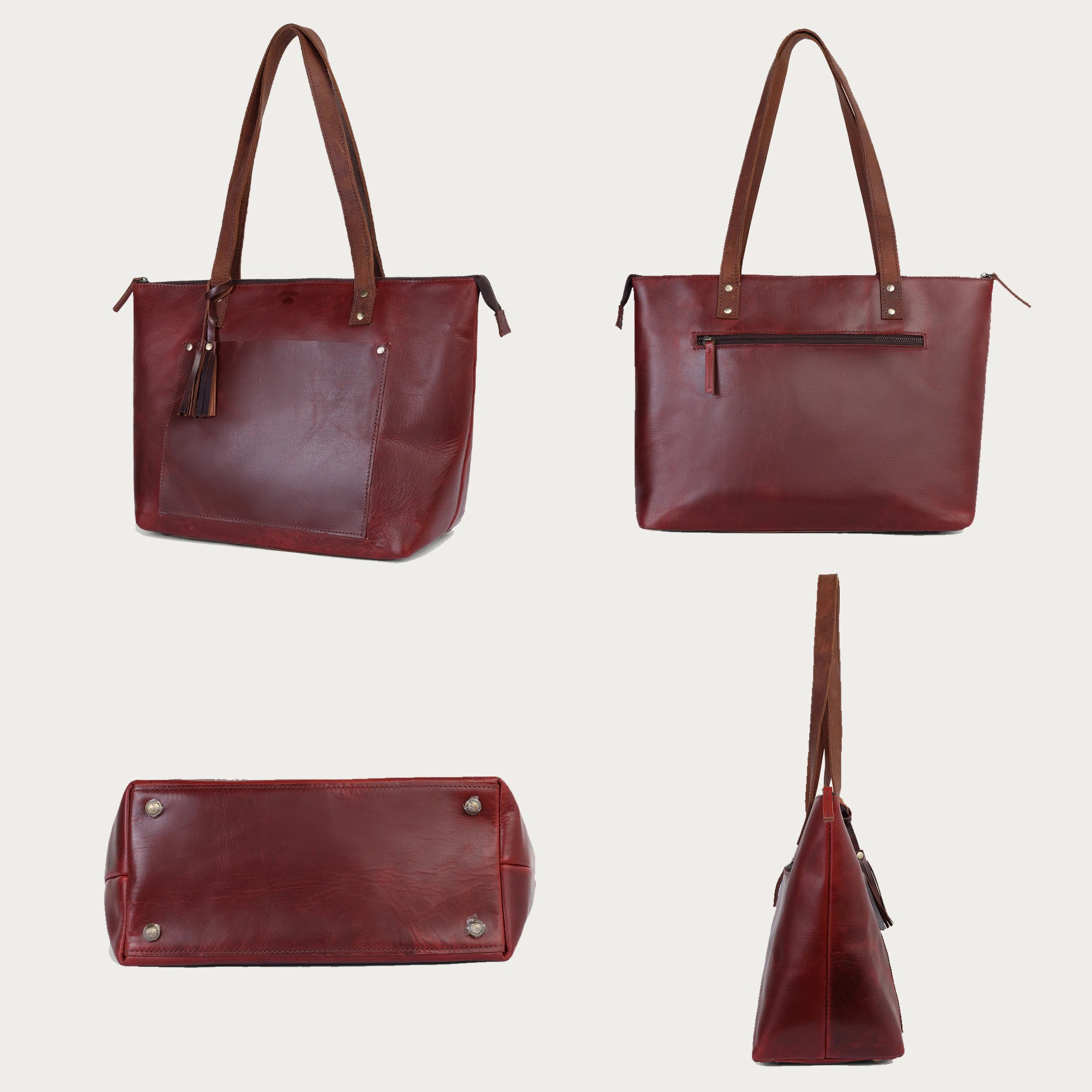 Wine Red Leather Shoulder Bag for Women – Handcrafted Full-Grain Tote | Personalized | Global Delivery | Work-Ready Elegance