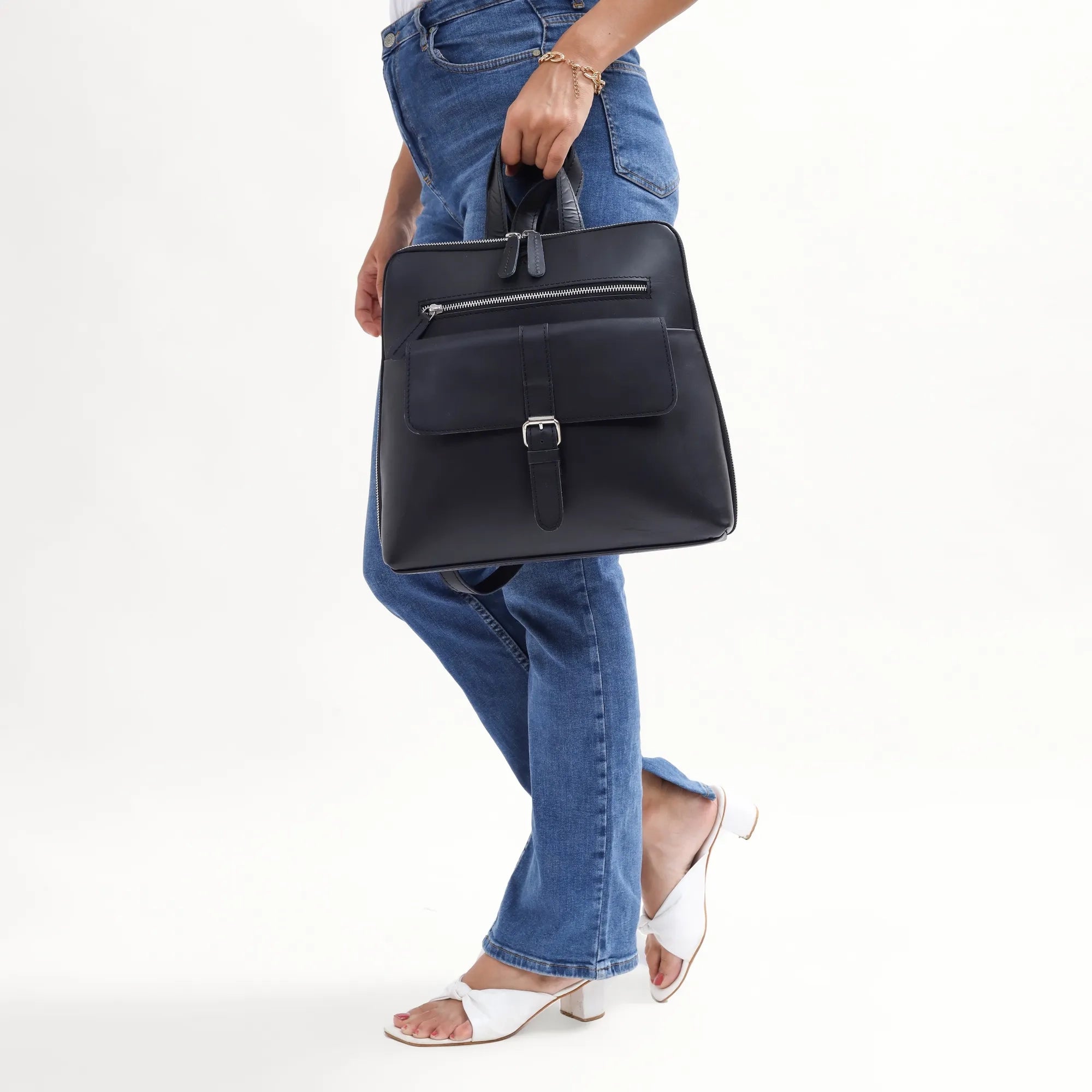Black Leather Backpack – Handmade Full Grain Leather Daypack for Women