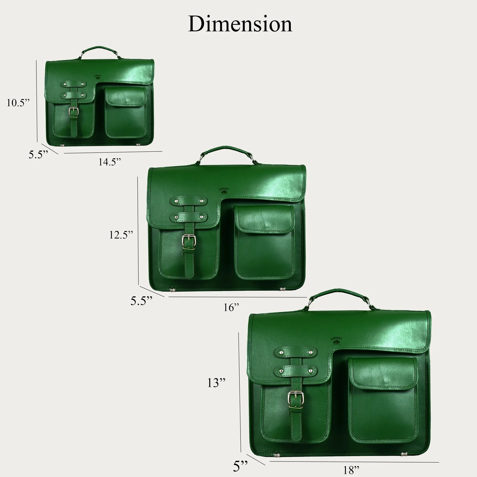 Green Full-Grain Leather Messenger Bag – Handmade Laptop Briefcase with Buckle Flap & Trolley Sleeve (14" / 16" / 18")