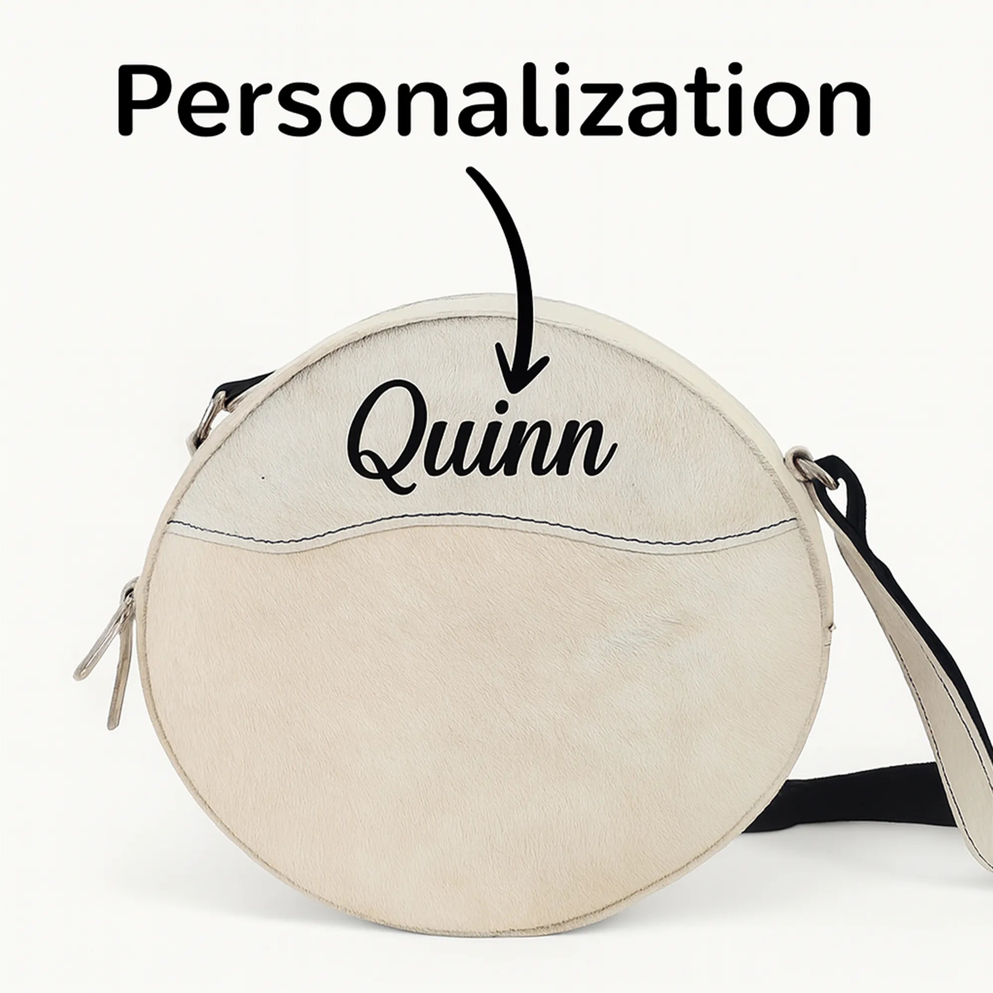 White Hairon Leather Crossbody Bag – Handmade Round Sling (USA Shipping)