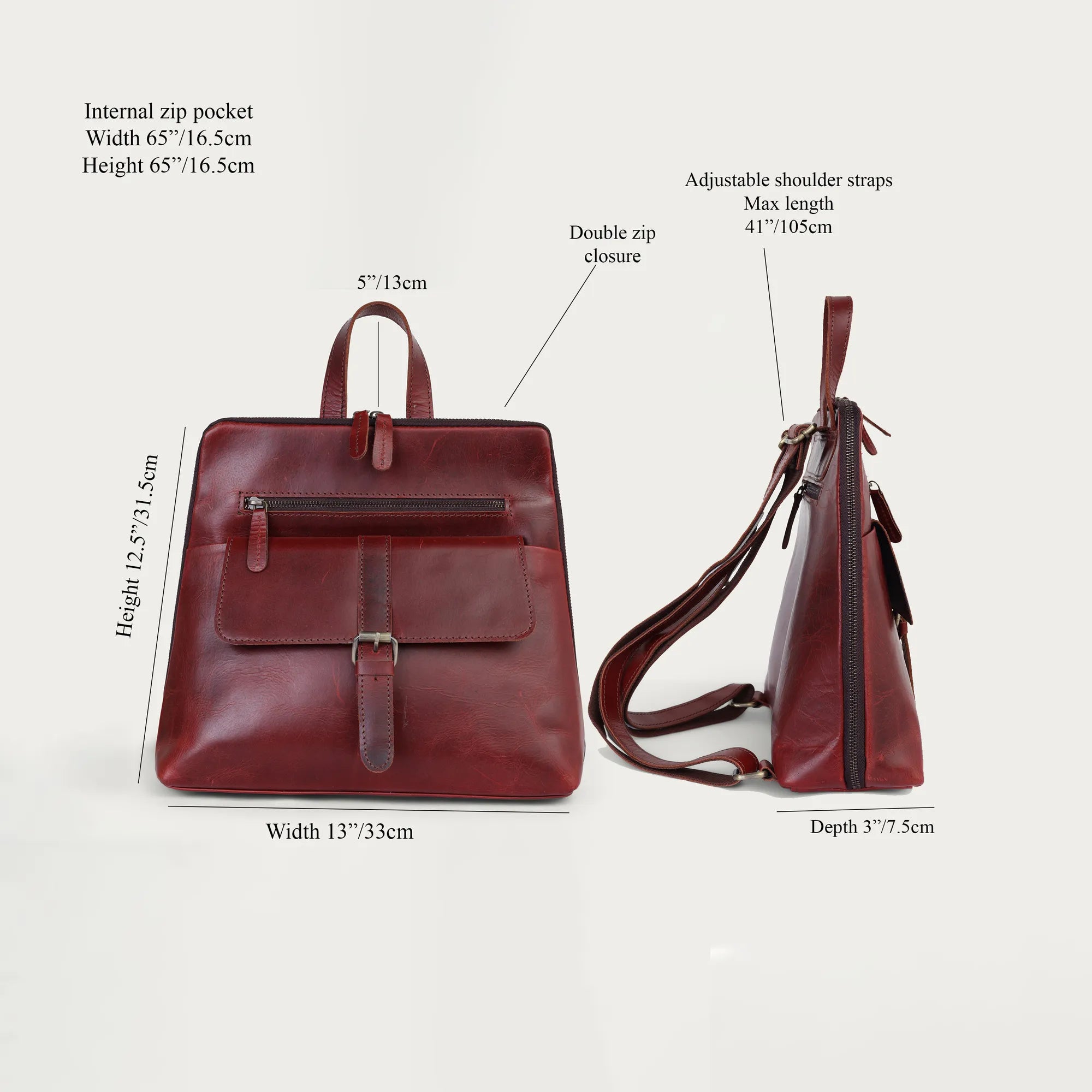 Wine Leather Backpack – Handmade Full Grain Burgundy Backpack for Women