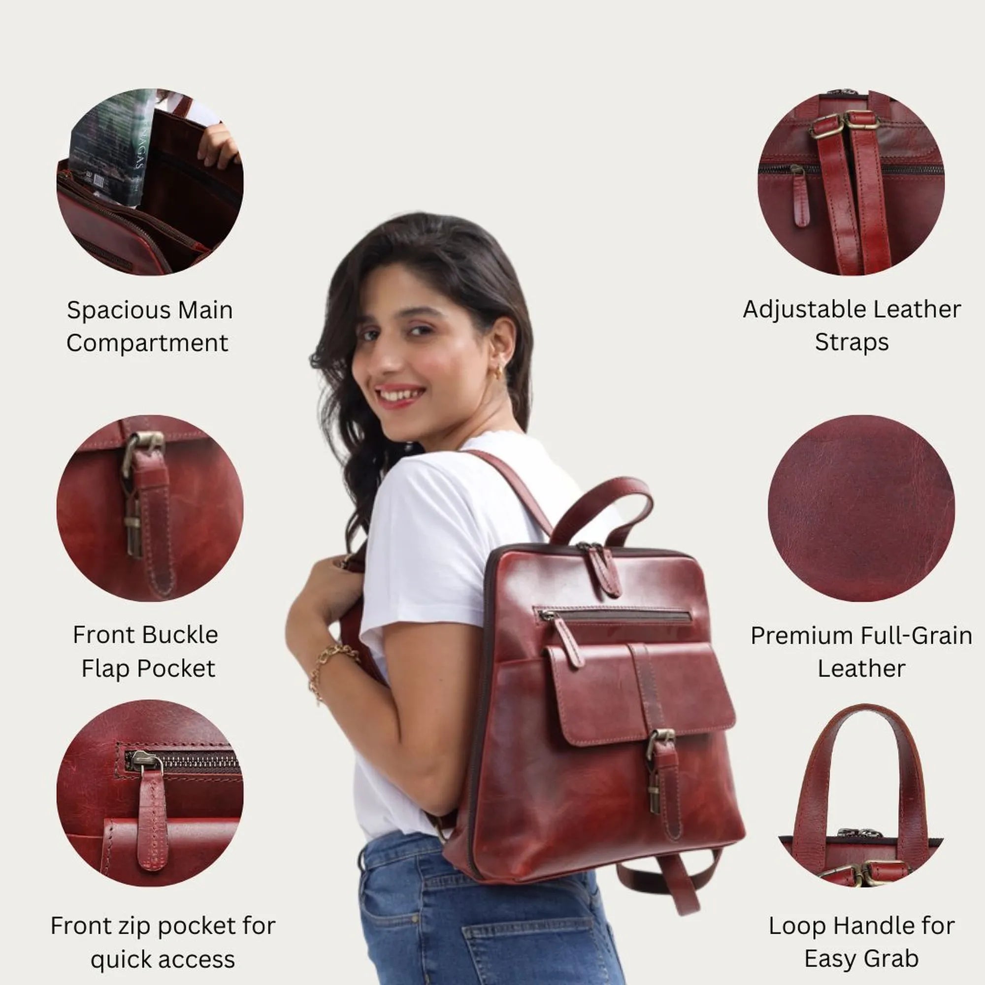 Wine Leather Backpack – Handmade Full Grain Burgundy Backpack for Women