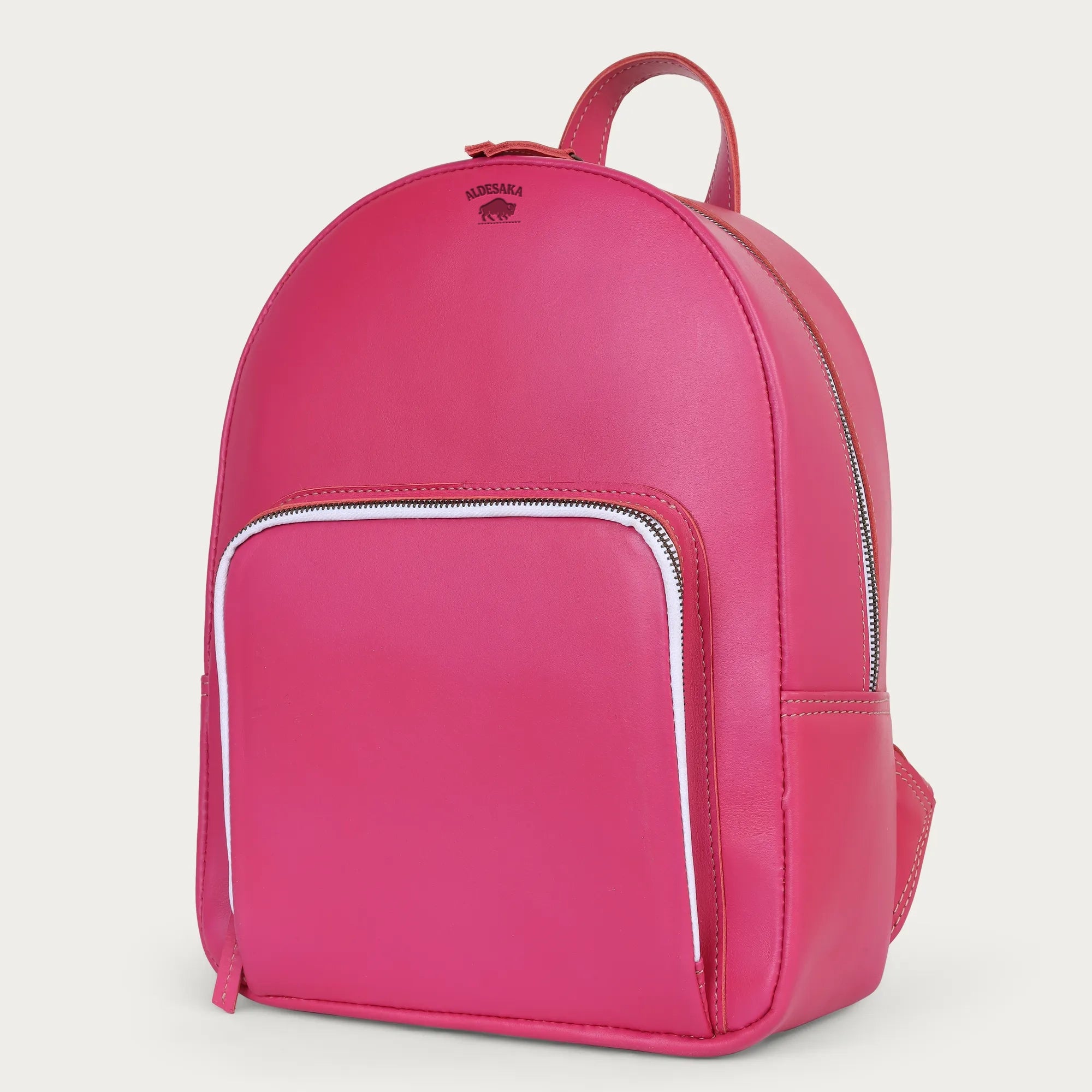 Pink Leather Backpack – Handmade Full Grain Minimalist Bag for Women
