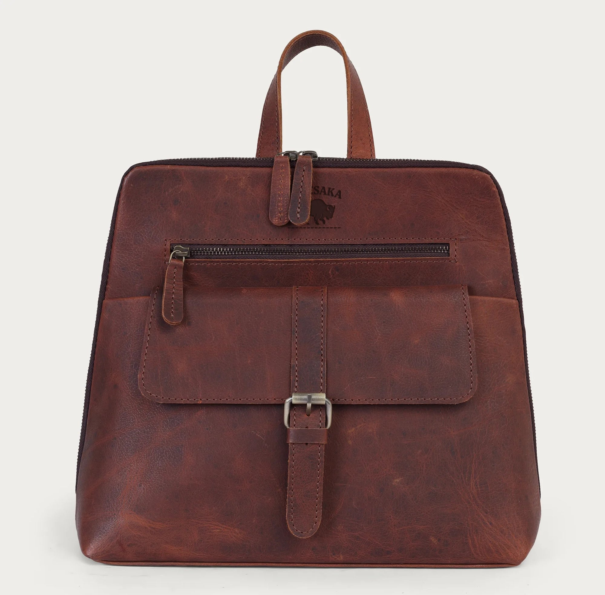Vintage Brown Leather Backpack – Full Grain Handmade Daypack for Women