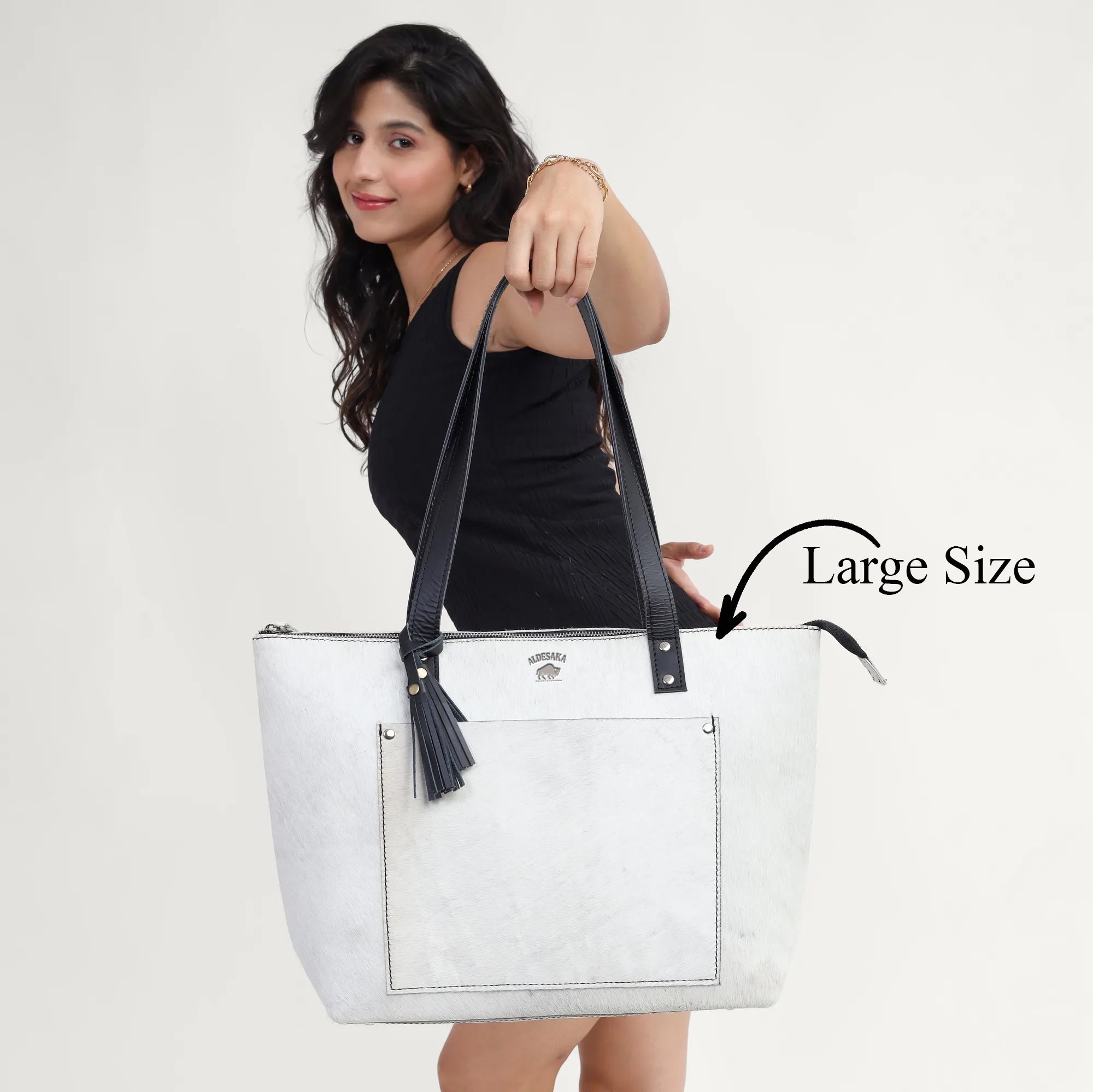 White Hairon Leather Tote Bag – Handmade & Personalized