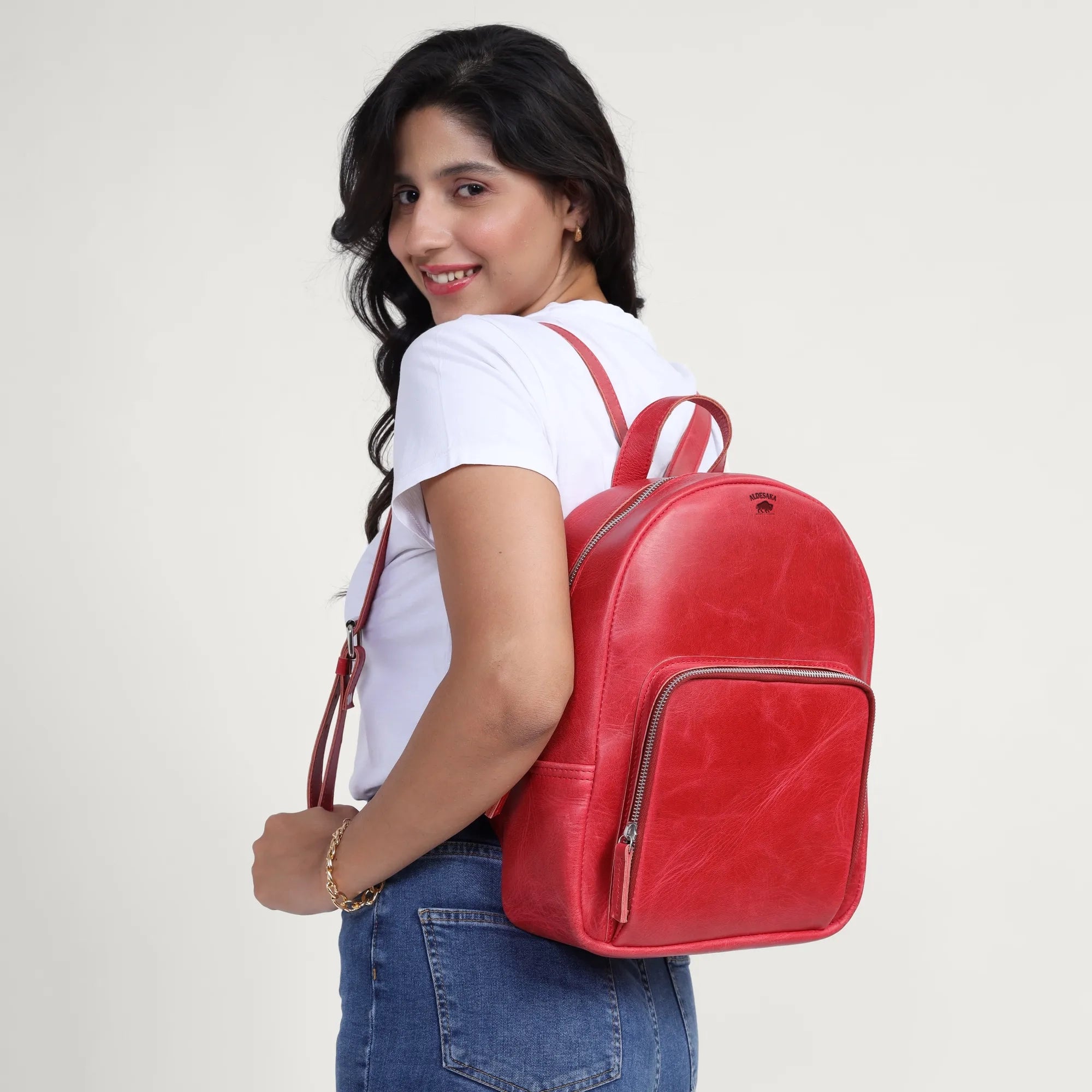 Red backpack - Bold Red Full-Grain Leather Backpack – Handmade Minimalist Daypack for Women | Personalized & Gift-Ready