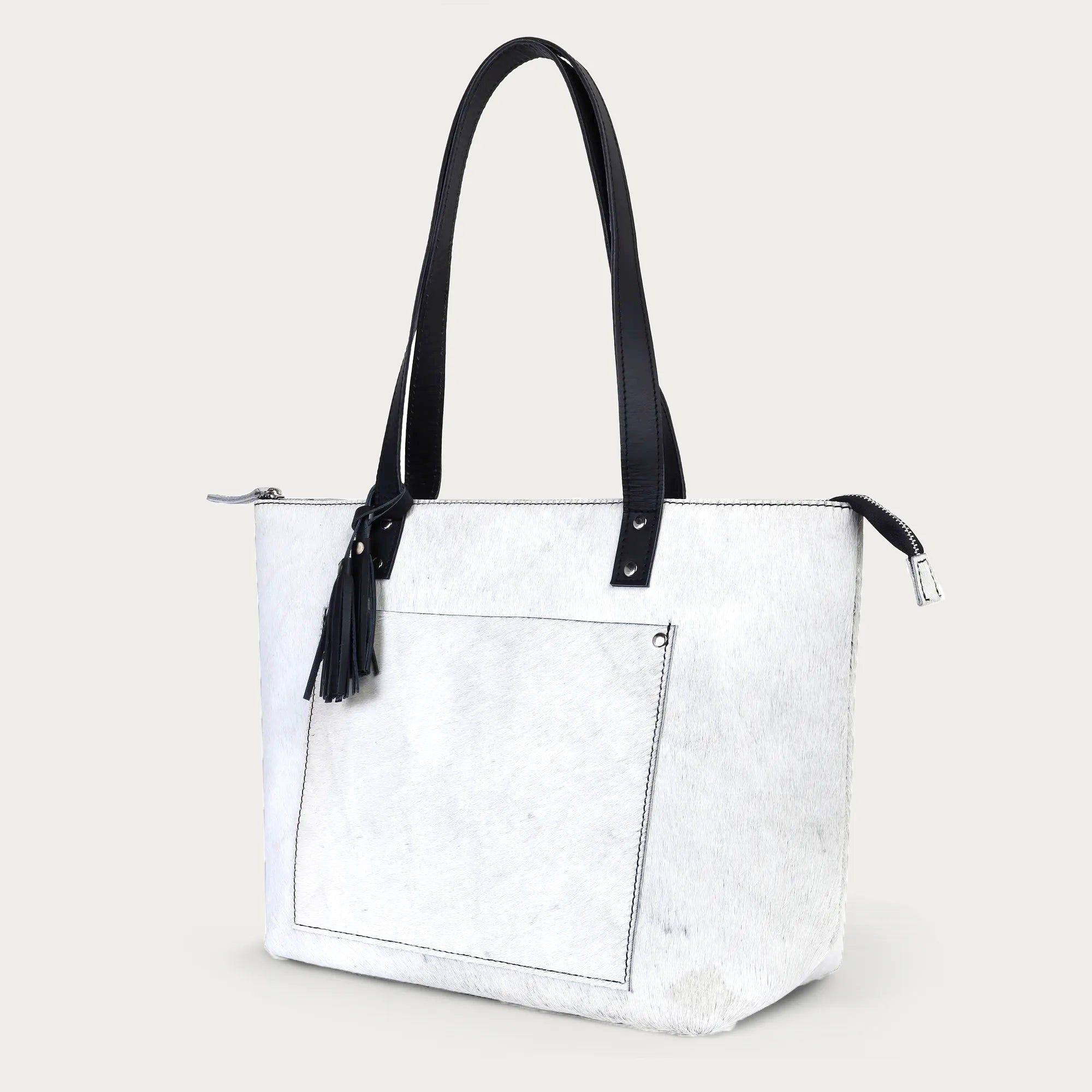 White Hairon Leather Tote Bag – Handmade & Personalized