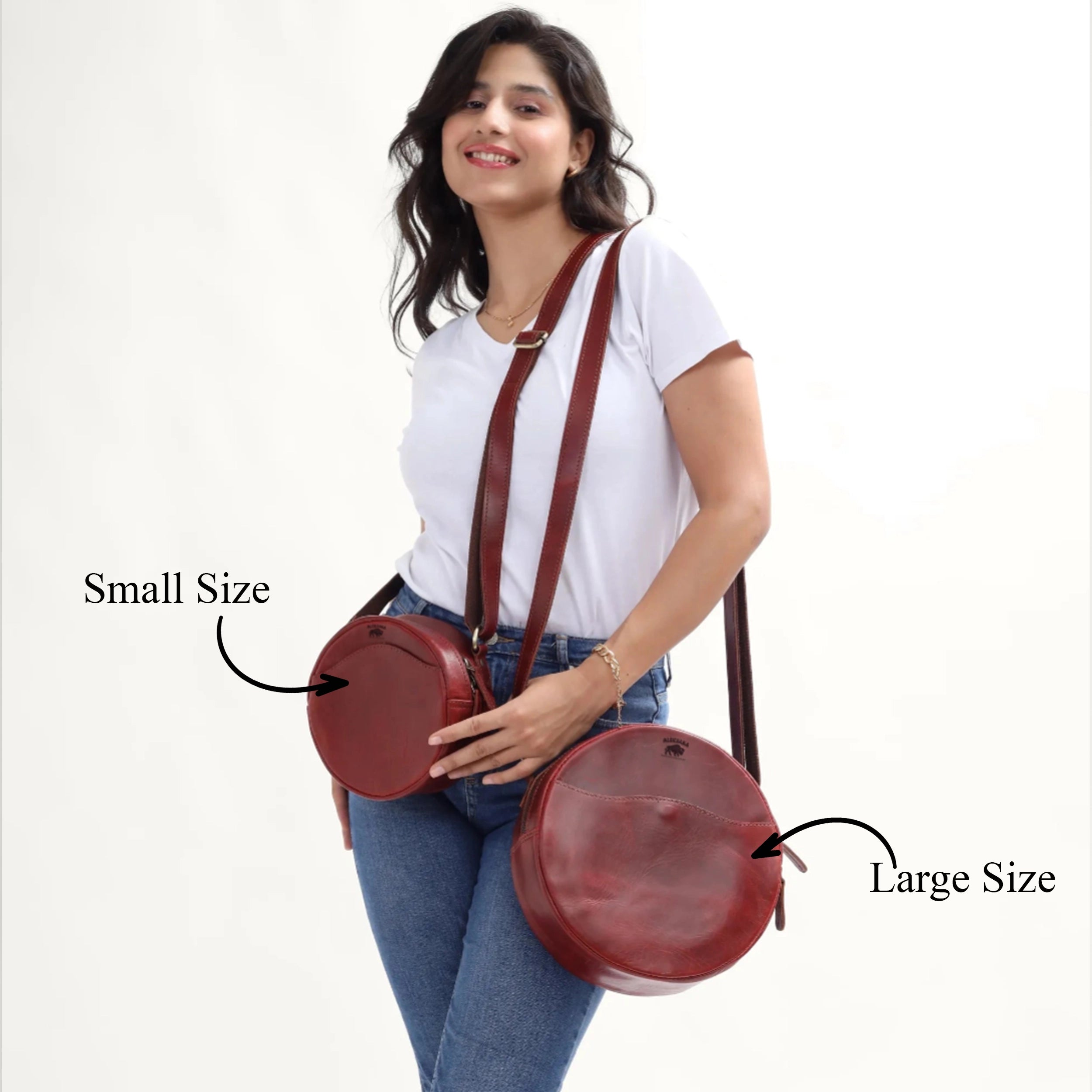 Wine Leather Crossbody Bag – Round Handmade Full Grain Sling for Women