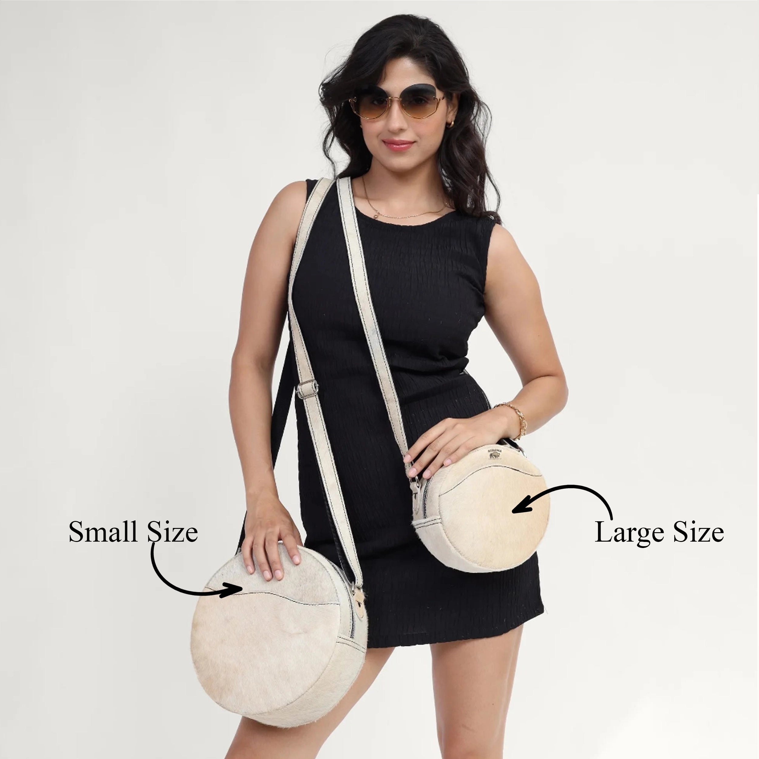 White Hairon Leather Crossbody Bag – Handmade Round Sling (USA Shipping)
