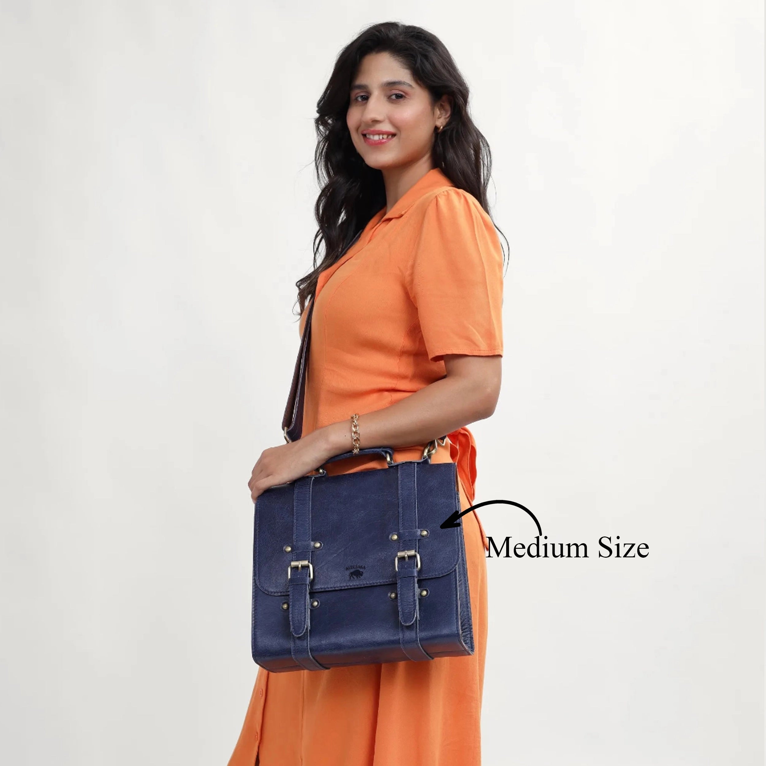 Navy Blue Full-Grain Leather Satchel Bag – Handcrafted Professional Messenger for Work & Legacy