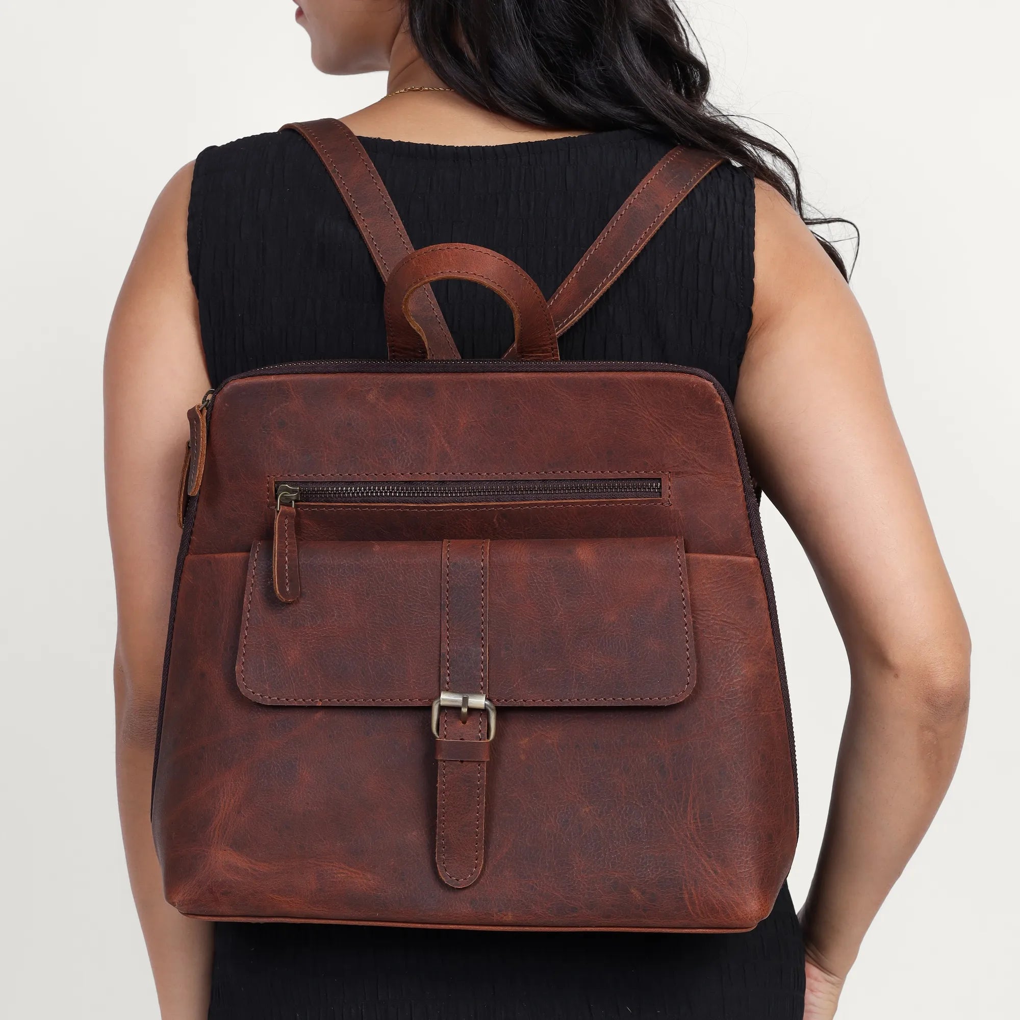 Vintage Brown Leather Backpack – Full Grain Handmade Daypack for Women