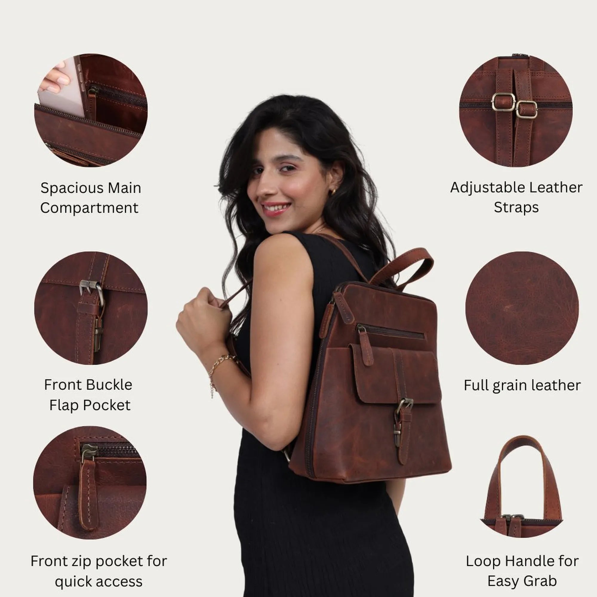Vintage Brown Leather Backpack – Full Grain Handmade Daypack for Women