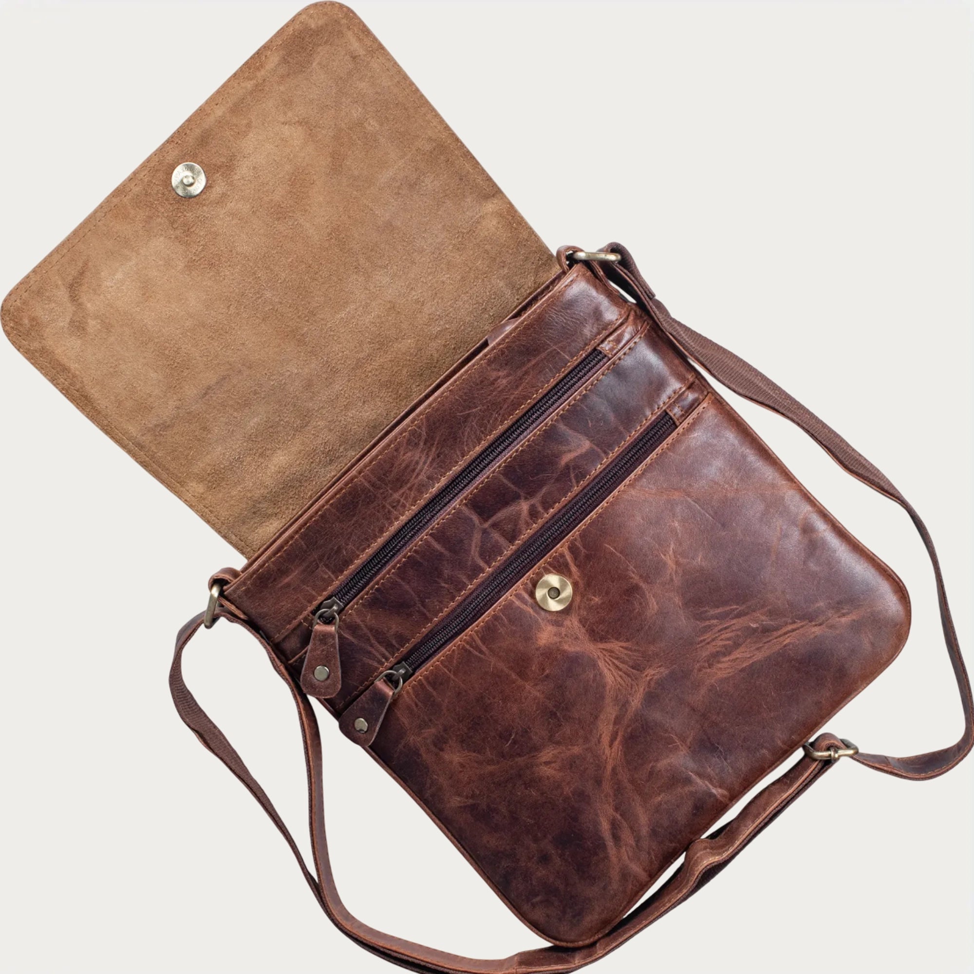 Distressed Leather Sling Bag – Full-Grain Everyday Crossbody with Flap Closure (Unisex, Gift-Ready)