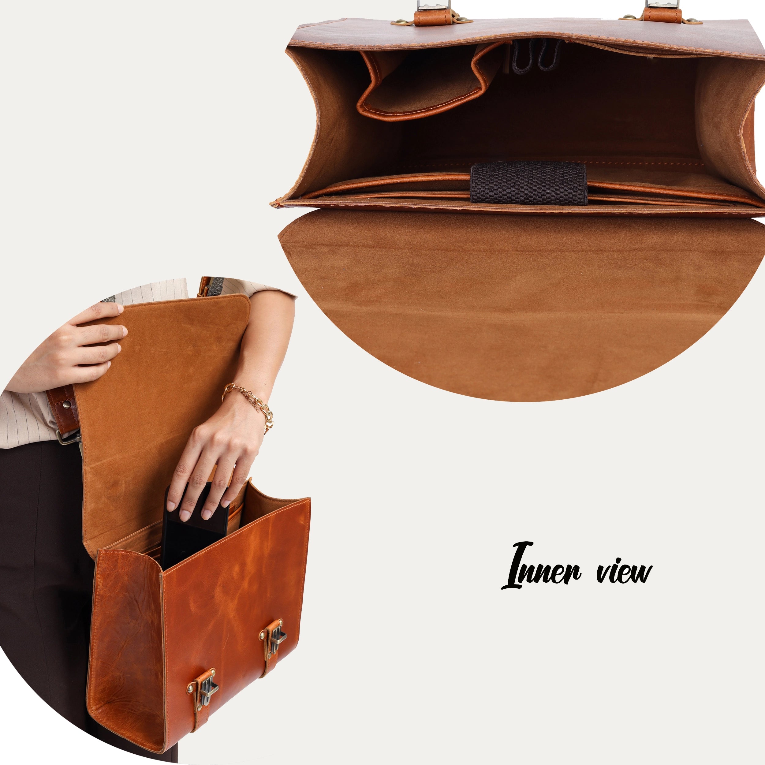 Tan Leather Messenger Bag – Full Grain Business Satchel for Women