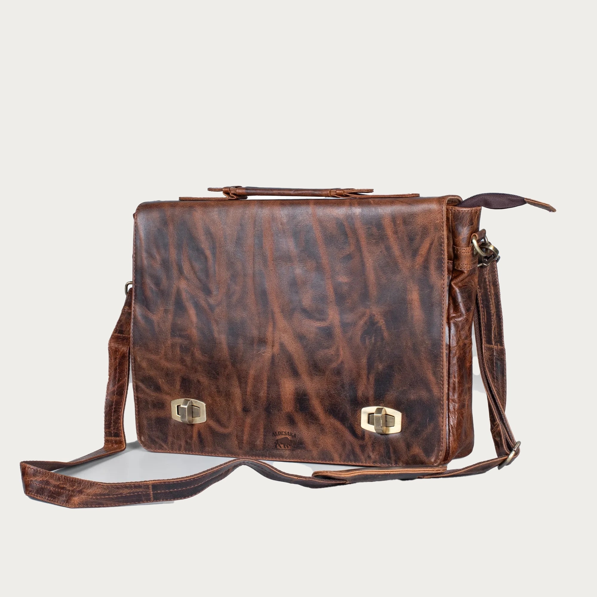 Distressed Brown Leather Briefcase – Full-Grain Executive Laptop Bag with Twist-Lock Closure (14" / 16" / 18")